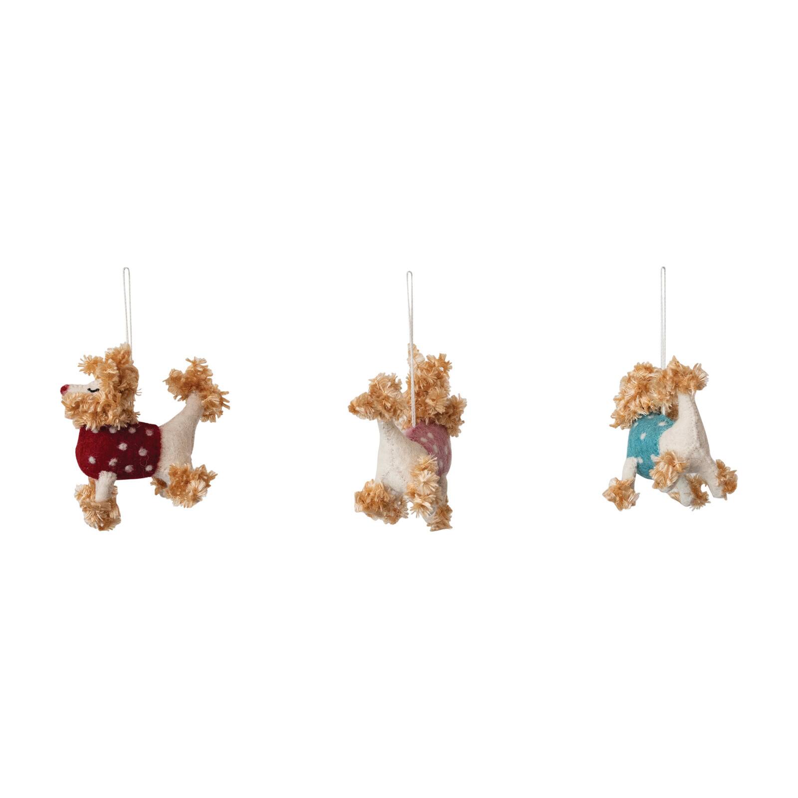 Hello Honey&#xAE; Handmade Wool Felt Poodle Ornaments with Polka Dot Sweaters Set