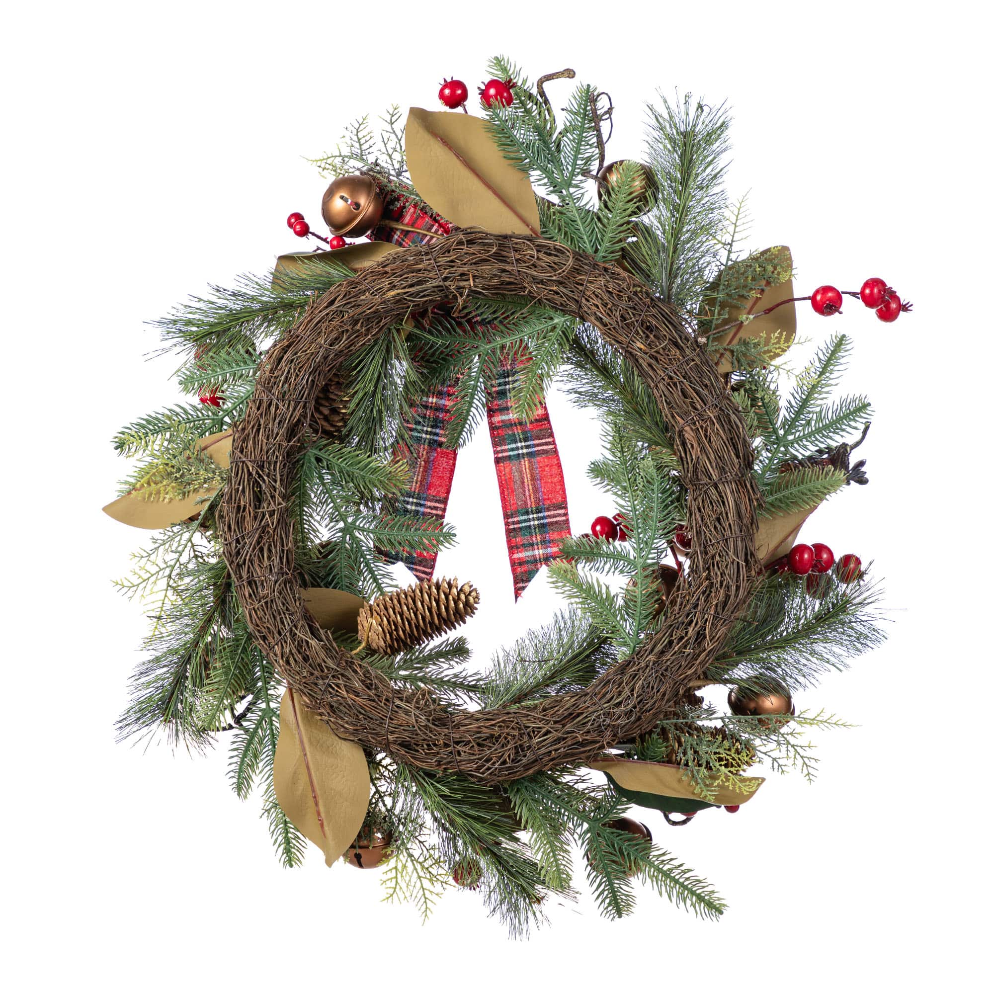 Glitzhome&#xAE; 24&#x22;D Christmas Bell, Pinecone &#x26; Berry Bow Wreath