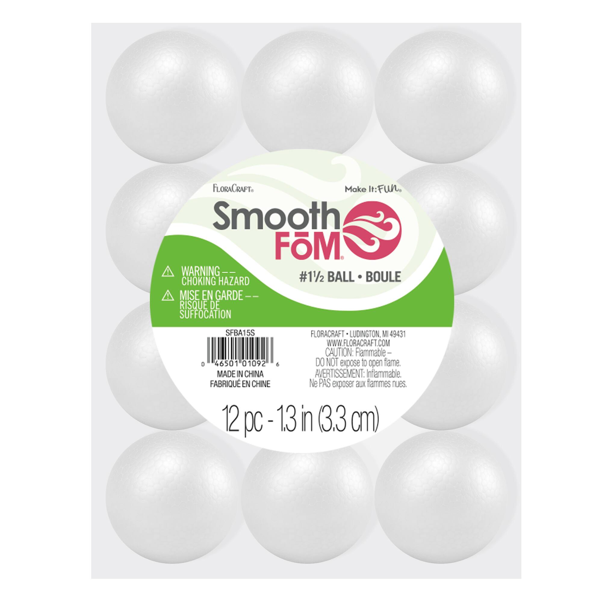 24 Packs: 12 ct. (288 total) FloraCraft® SmoothFōM® 1.3" White Foam Balls