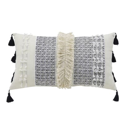 20" Black & White Tassel & Fringe Lumbar Accent Pillow by Ashland®