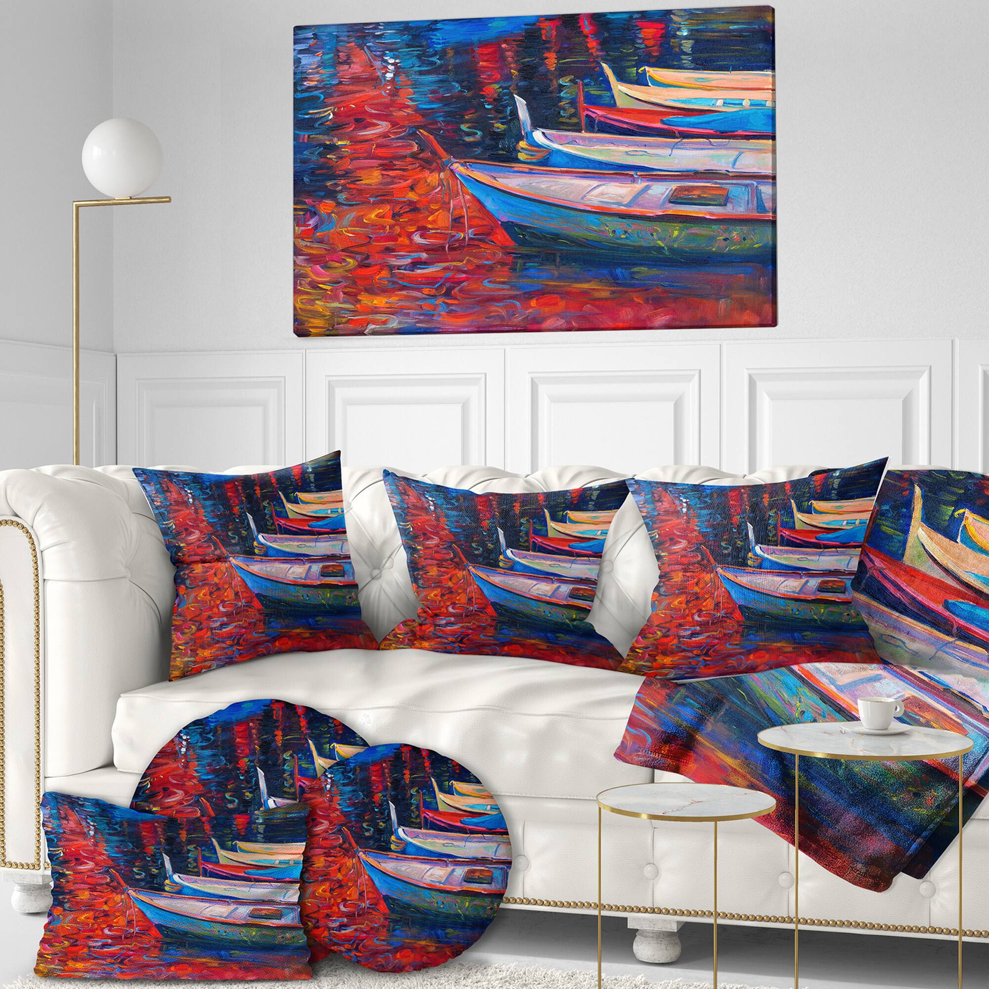 Designart - Wooden Sailboat Over Ocean - Nautical Painting Print on Wrapped Canvas