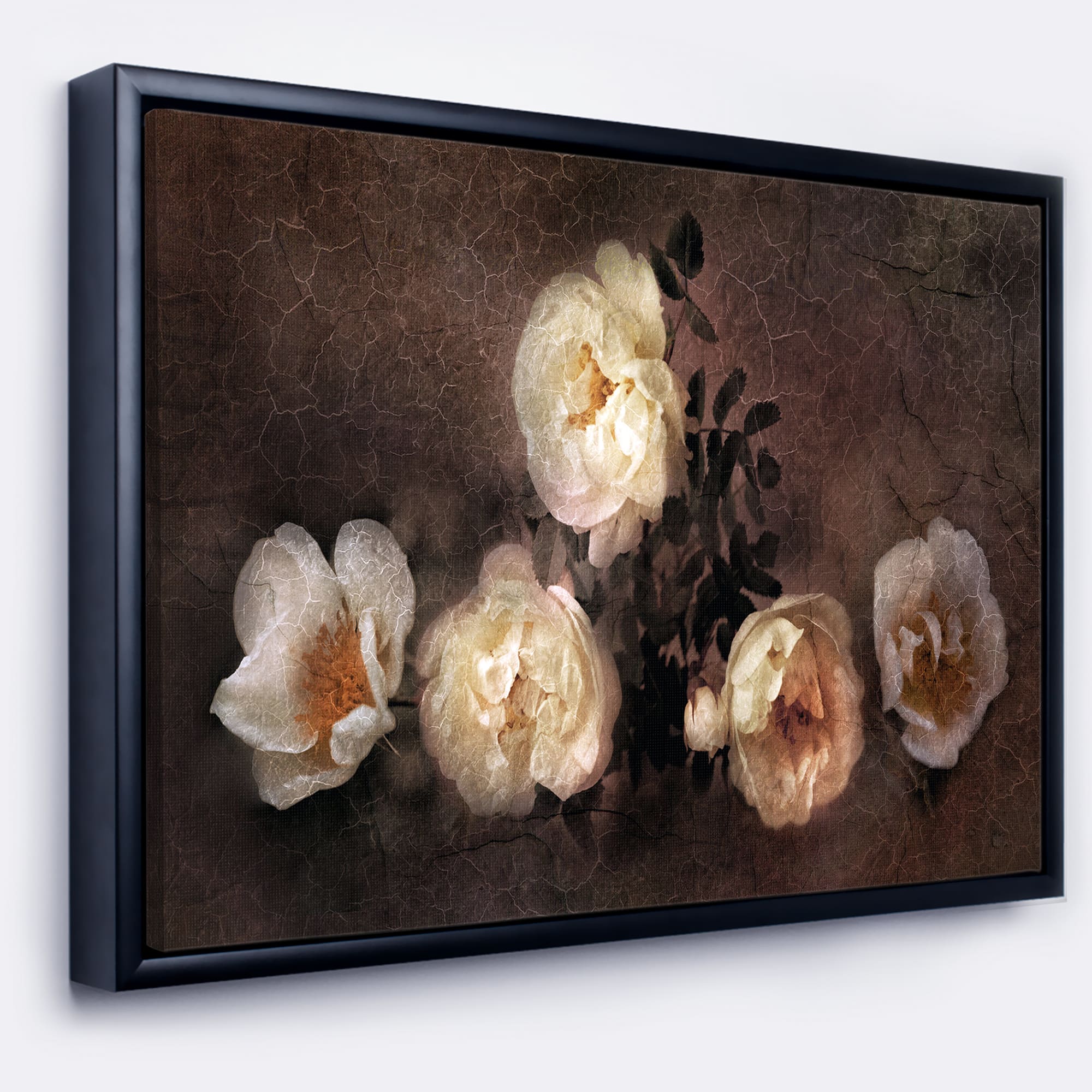 Designart - Wild Roses in Old Painting Style - Floral Art Canvas Print in Black Frame