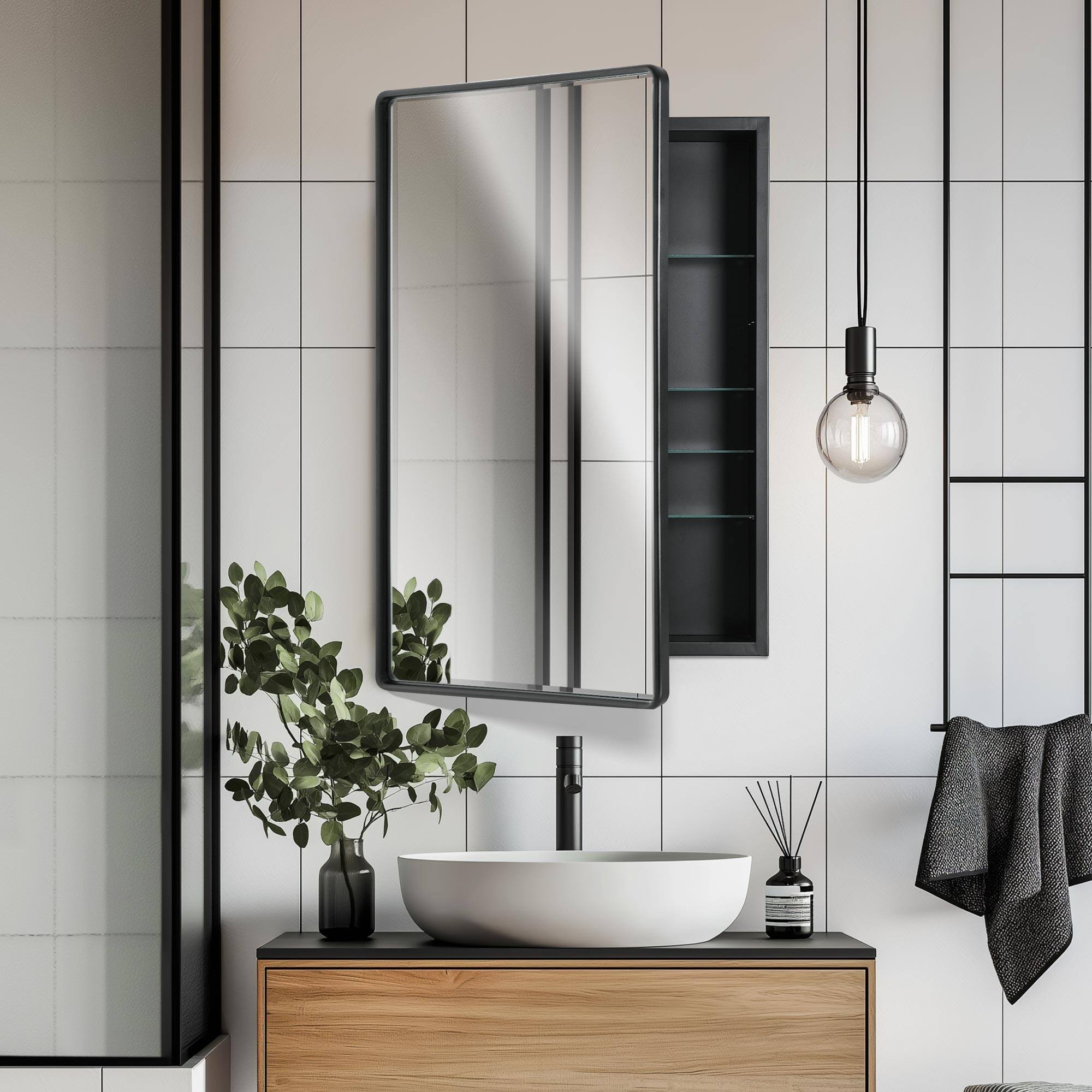 Head West Black Metal Medicine Cabinet with Beveled Mirror