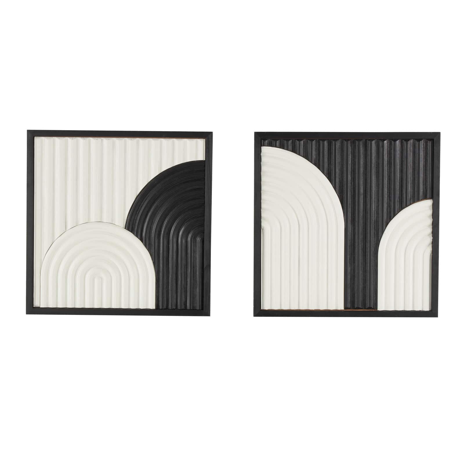 16" x 16" White Wood Geometric Handmade Overlapping Arches Home Wall Décor Set with Black Frame