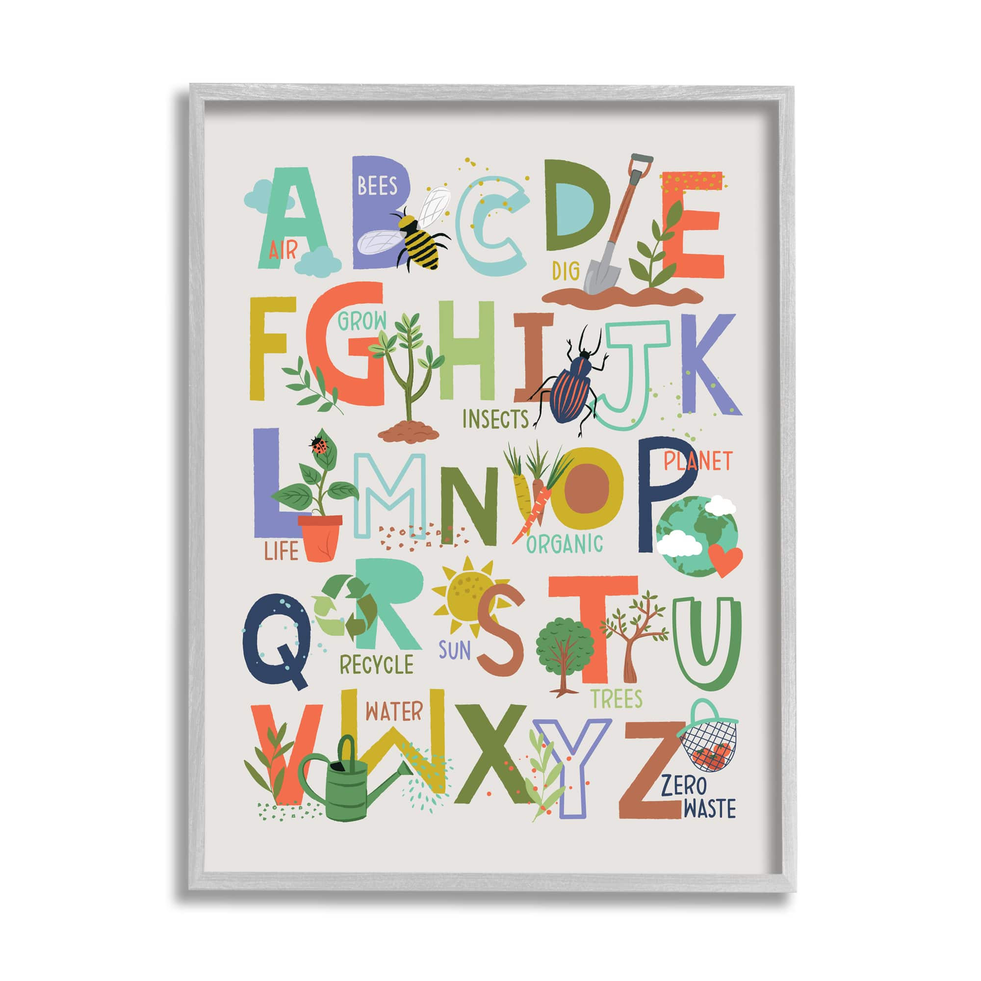 Stupell Industries Children's Whimsical Alphabet Chart Insects Garden Nature Framed Wall Art