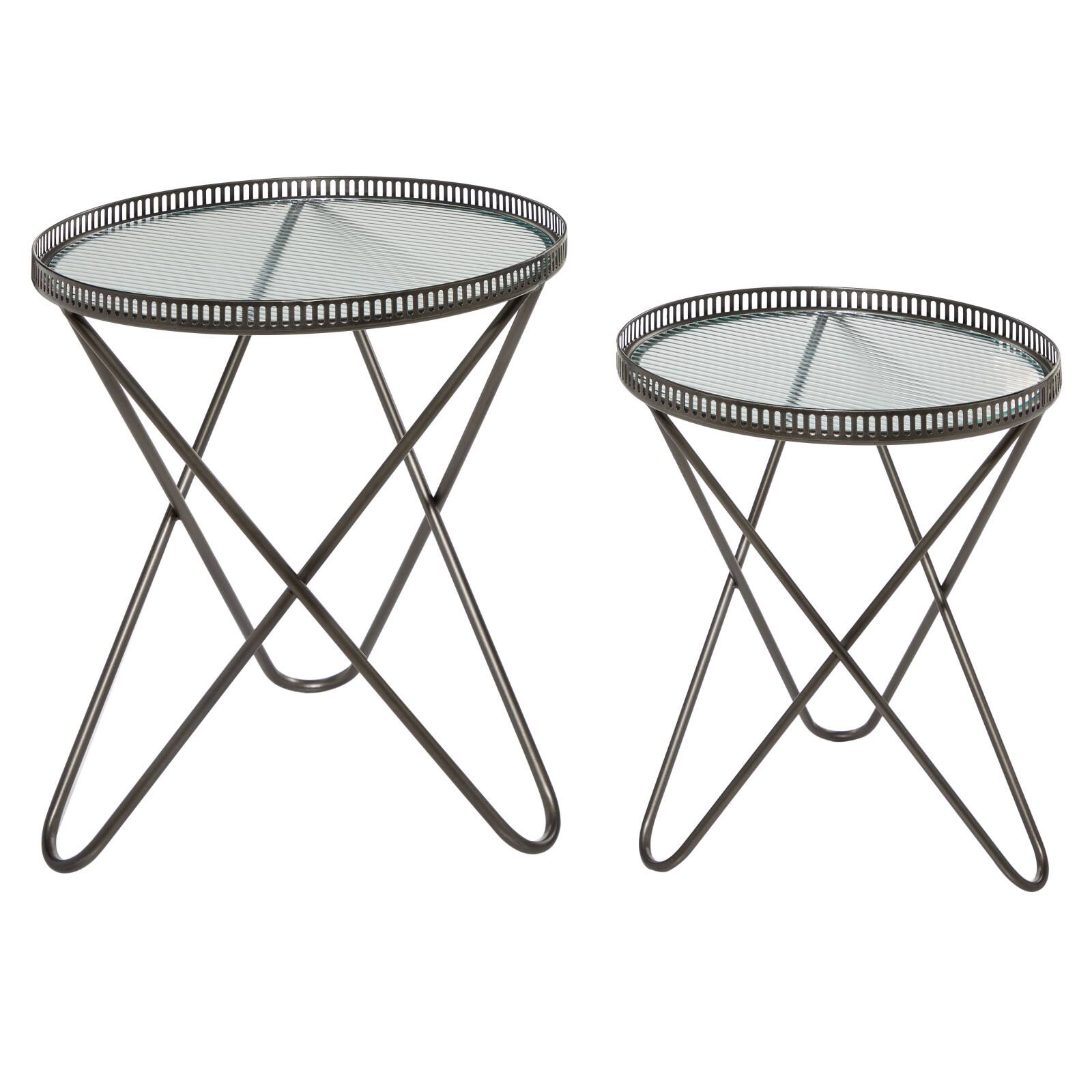 Gray Round Metal Industrial Accent Table Set