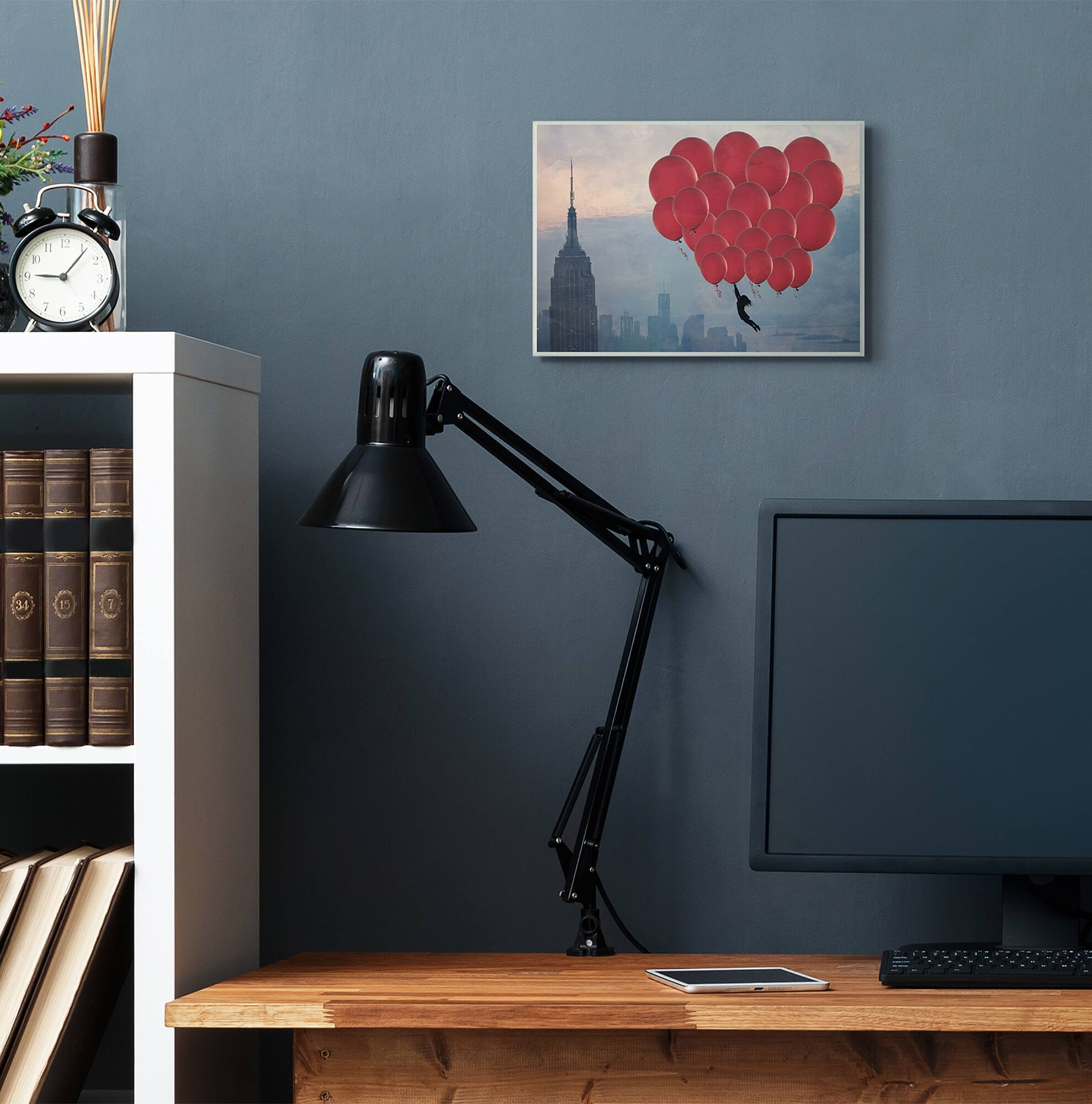 Stupell Industries Cityscape Girl Balloons Abstract Modern Collage Design Wall Plaque