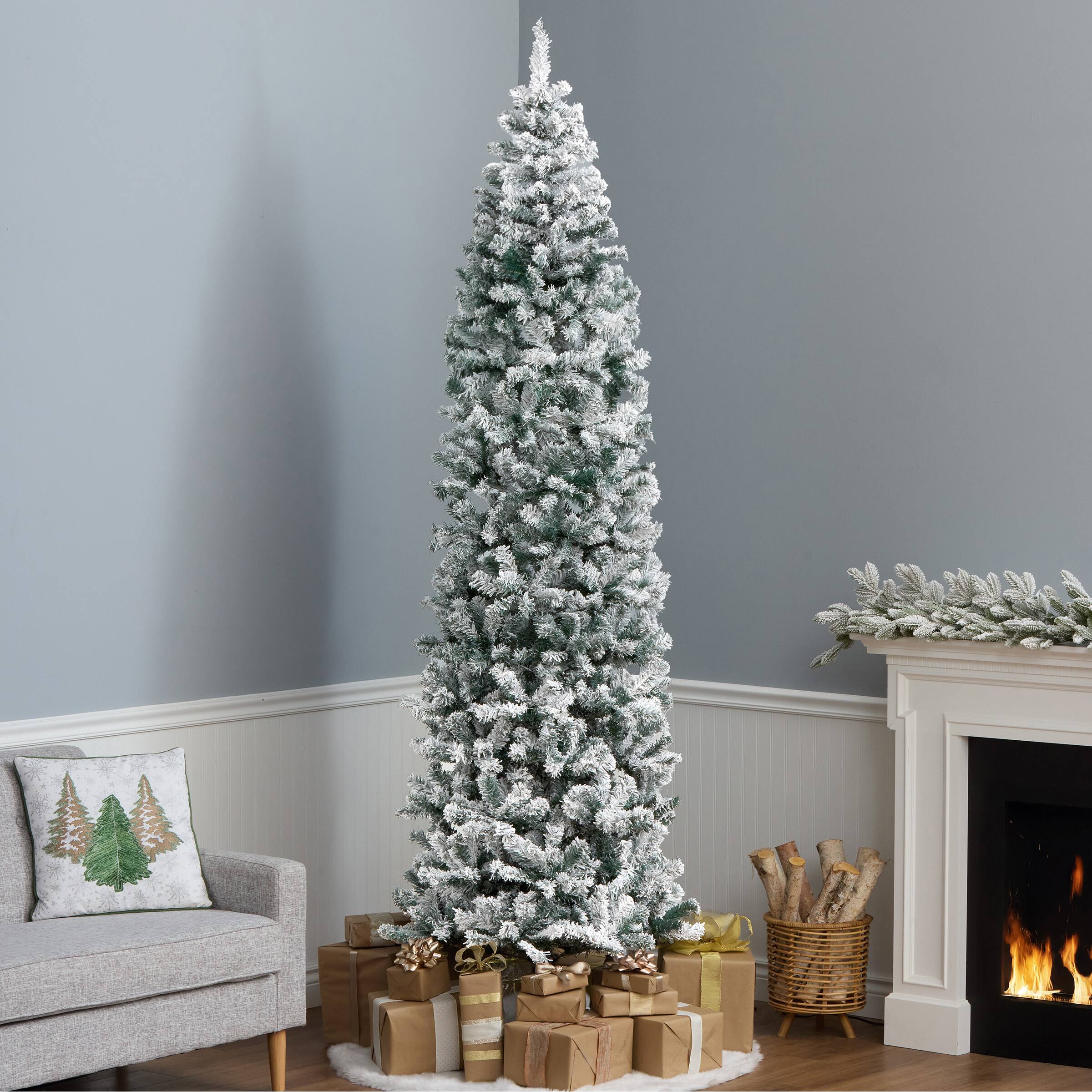 9ft. Unlit Acacia Flocked Artificial Christmas Tree