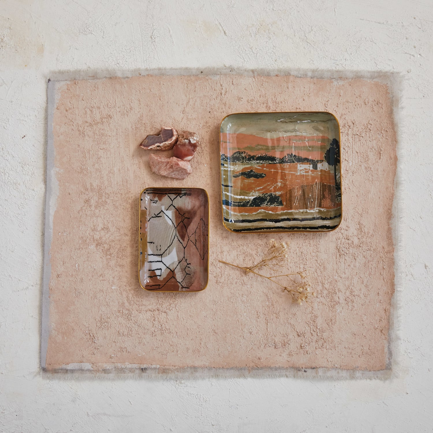 Hello Honey® Earthy Landscape & Abstract Enameled Metal Tray Set