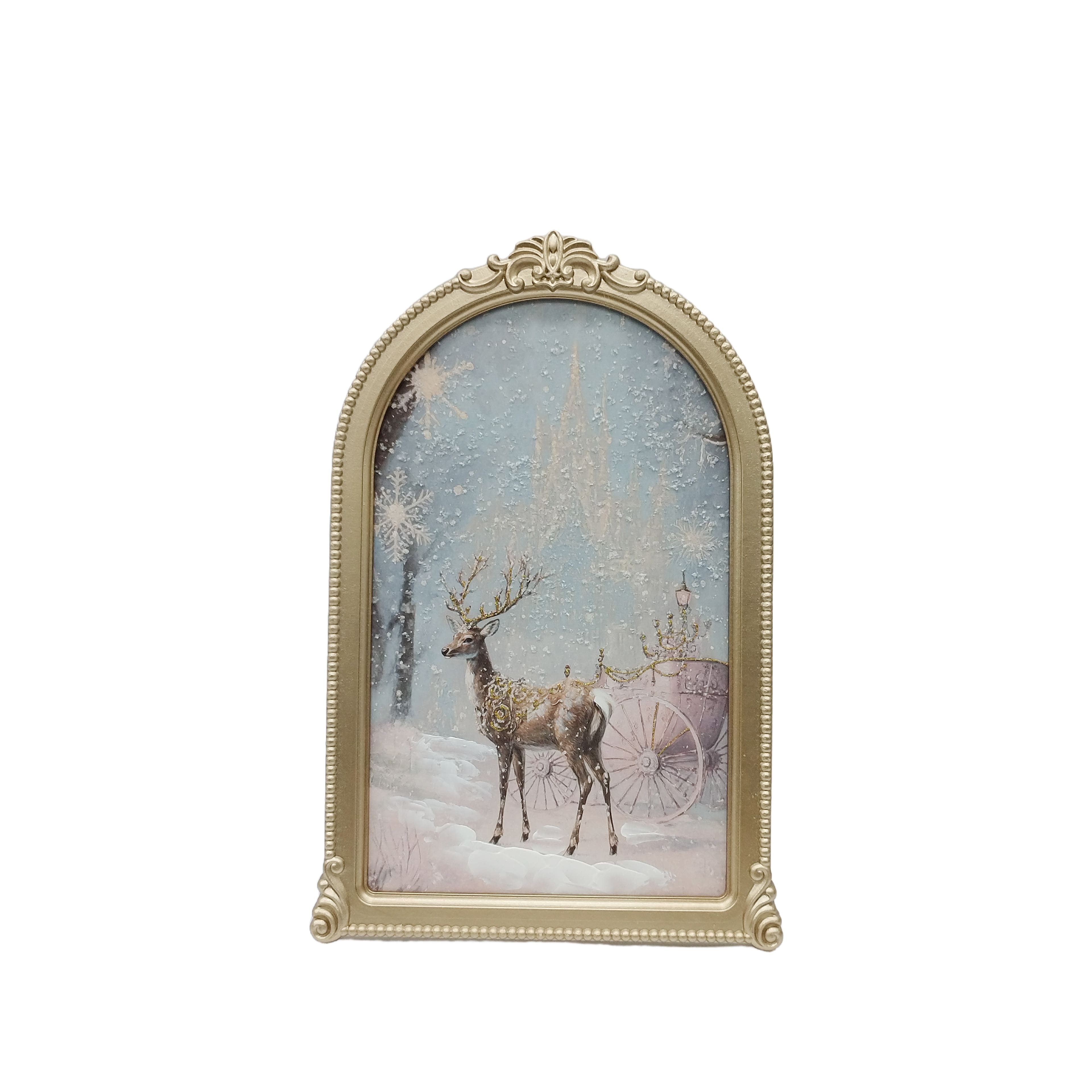20&#x22; Snowy Reindeer &#x26; Cart with Gold Frame Wall D&#xE9;cor by Ashland&#xAE;