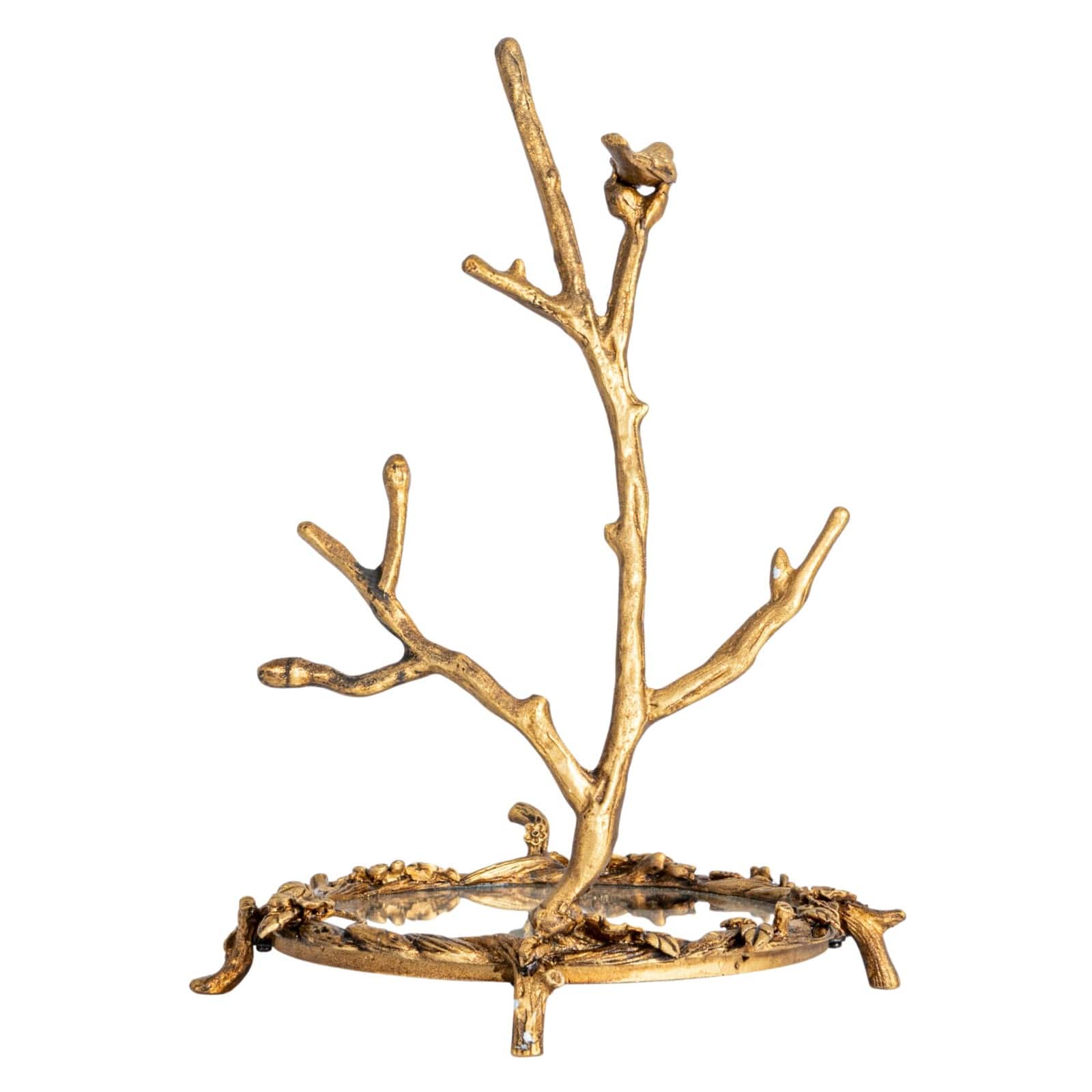 Hello Honey&#xAE; 8.25&#x22; Gold Antique Pewter Jewelry Holder with Bird Detail