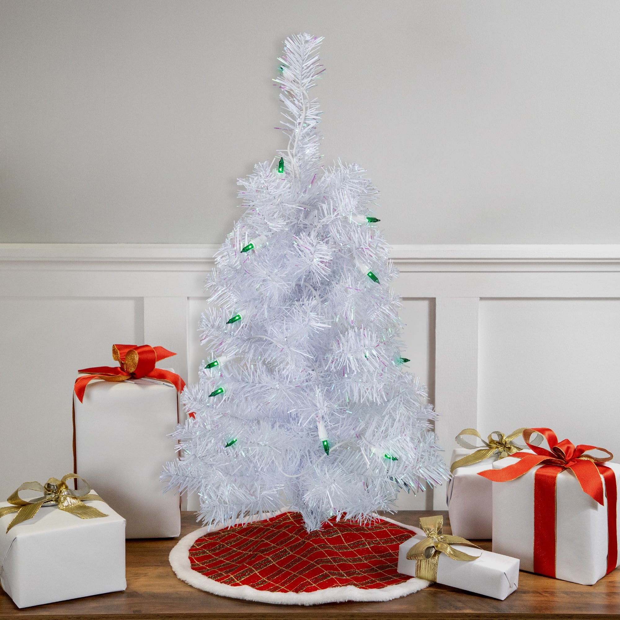 2ft. Pre-Lit Slim White Artificial Christmas Tree, Green Lights
