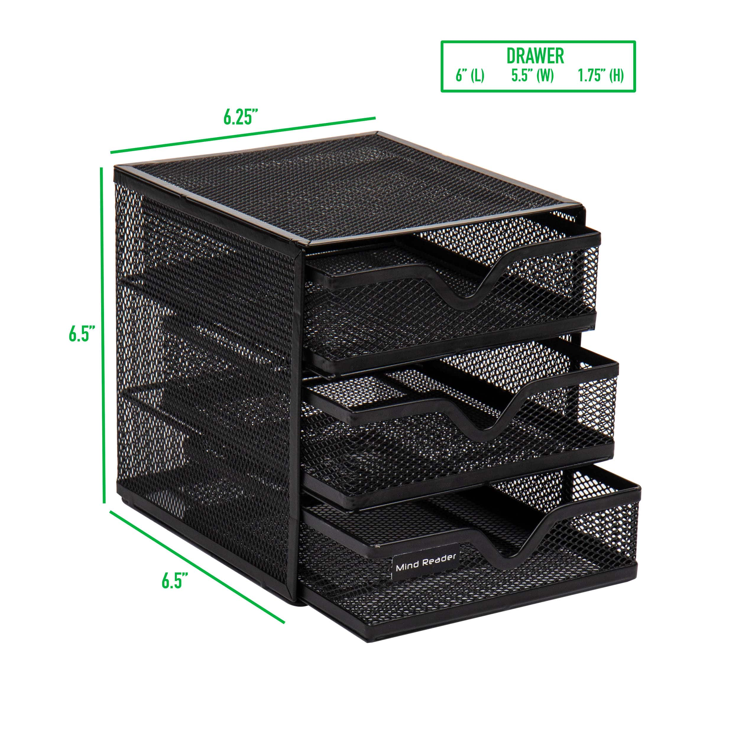 Mind Reader Black Mesh Mini 3 Tier Drawer Desk Office Supplies Organizer