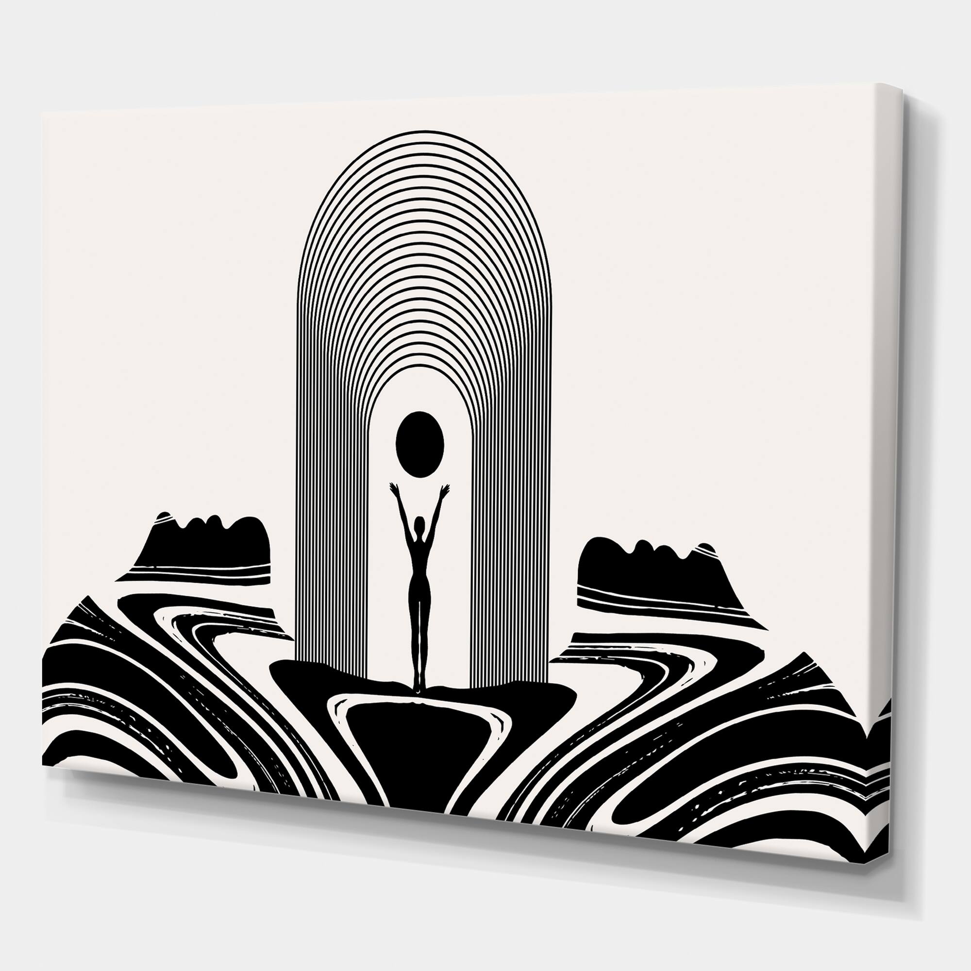 Designart - Empowered Cosmic Women Geometric Goddess Series Black And White III - Modern & Contemporary Canvas Wall Art Print