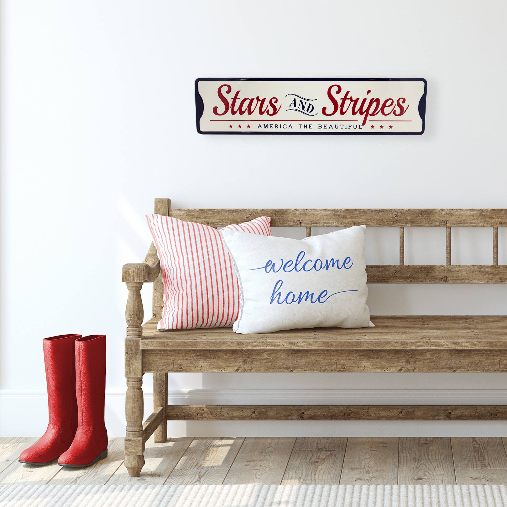 23.5&#x22; Stars &#x26; Stripes America the Beautiful Metal Wall Sign