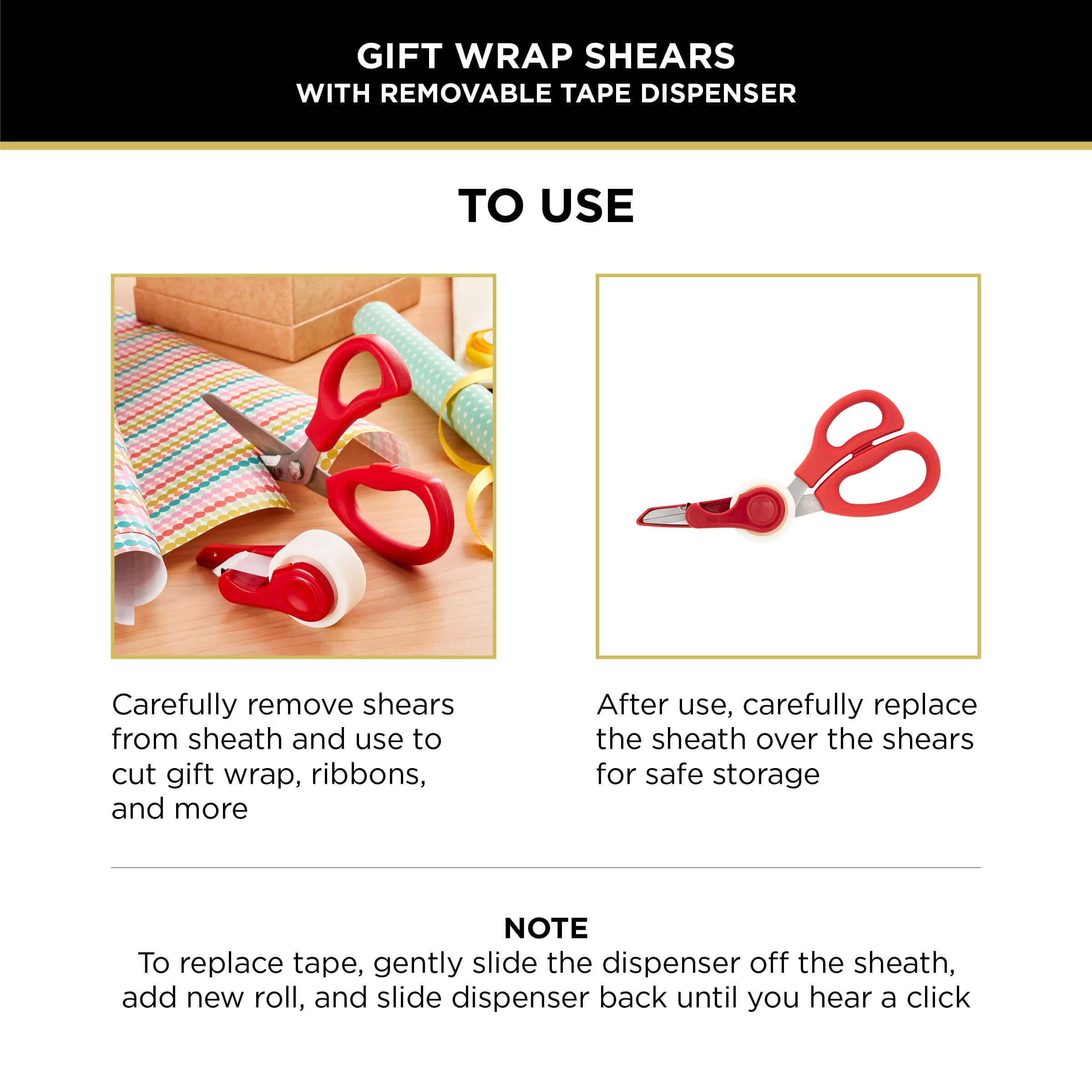 Sabatier 2-in-1 All-Purpose Gift Wrap Scissors with Removable Tape Dispenser Blade Cover