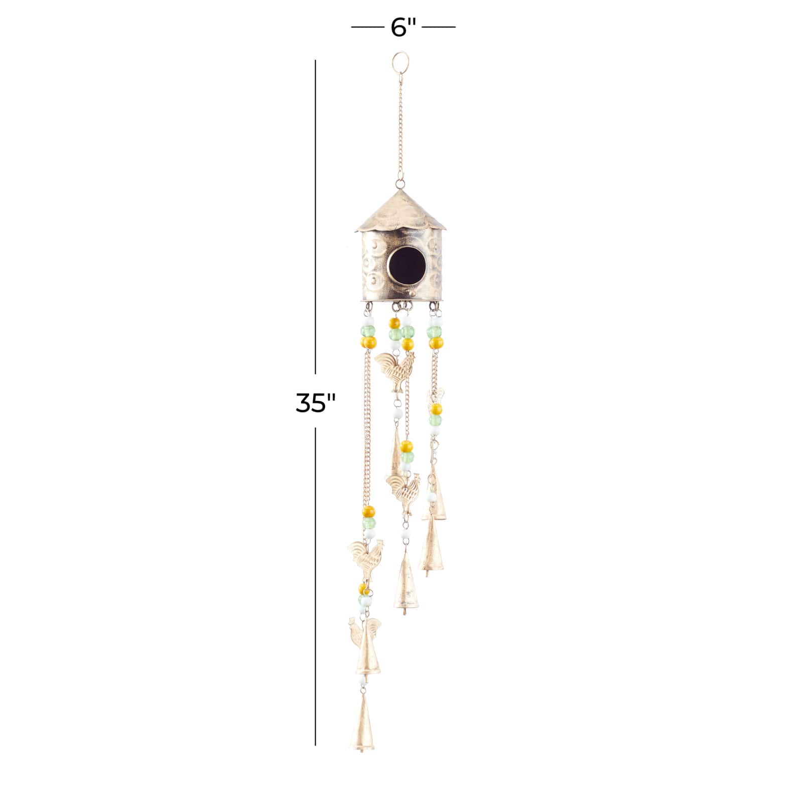 35" Gold Colored Metal Rustic Birdhouse Windchime