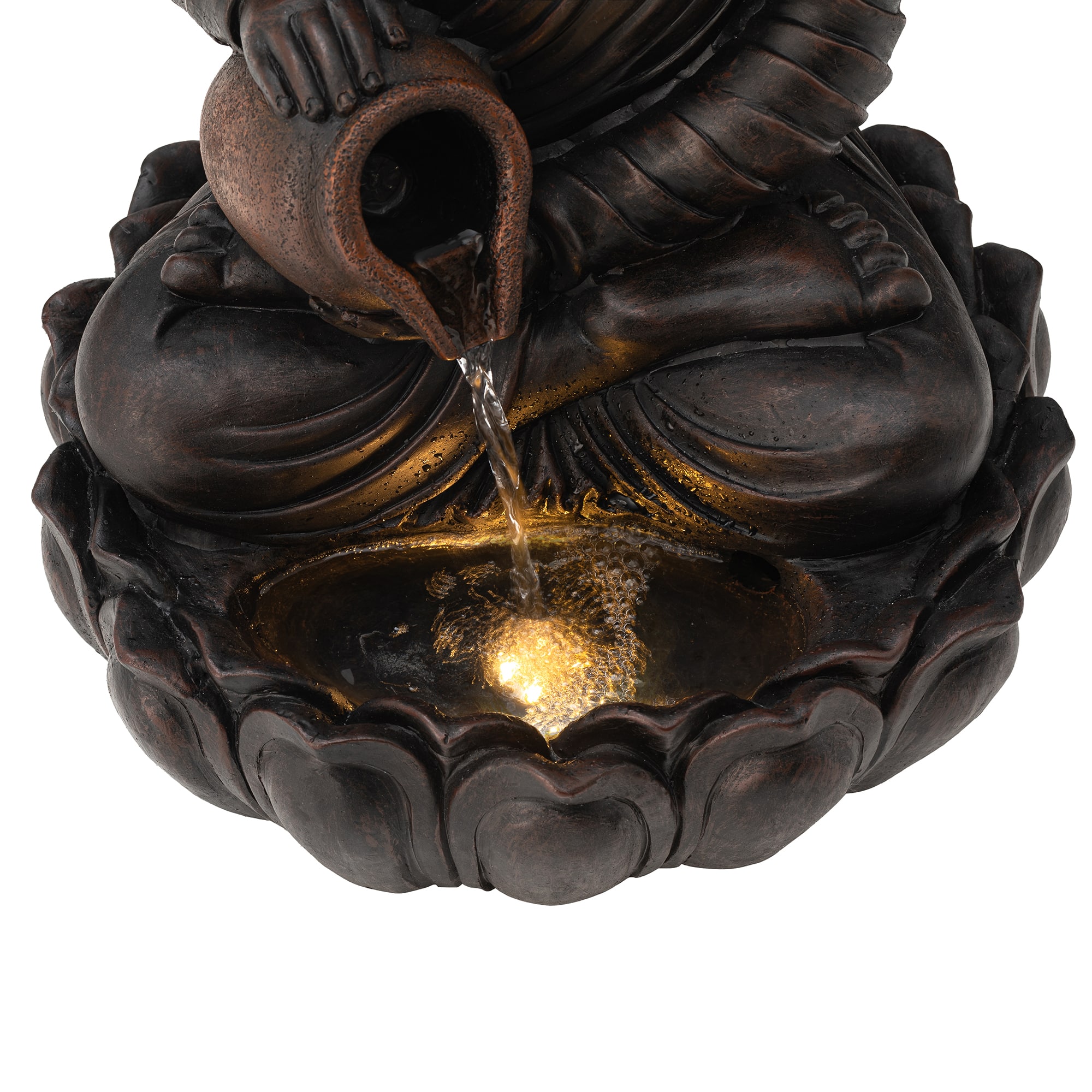 Glitzhome® 20.5" Zen-Style LED 2-Tier Buddha Statue Outdoor Fountain
