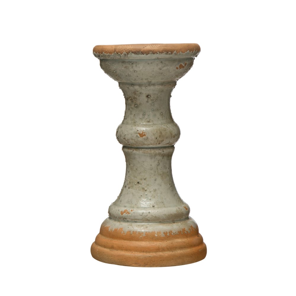 Distressed Gray Coastal 2-Tone Terracotta Pillar Candle Holder | Michaels