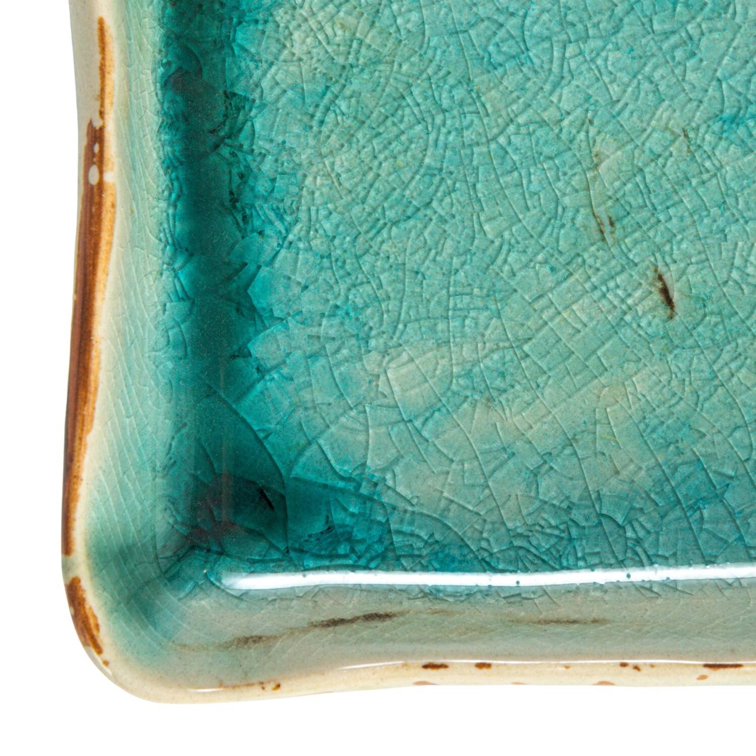 Hello Honey&#xAE; 11&#x22; Square Aqua Reactive Crackle Glaze Stoneware Serving Trays, 6ct.