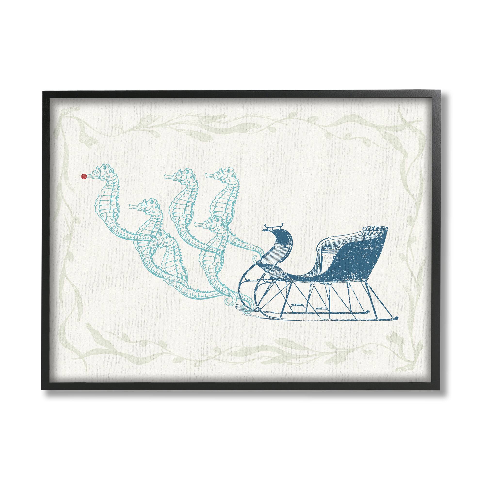 Stupell Industries Seahorse Santa Sled Nautical Christmas Framed Giclee Art