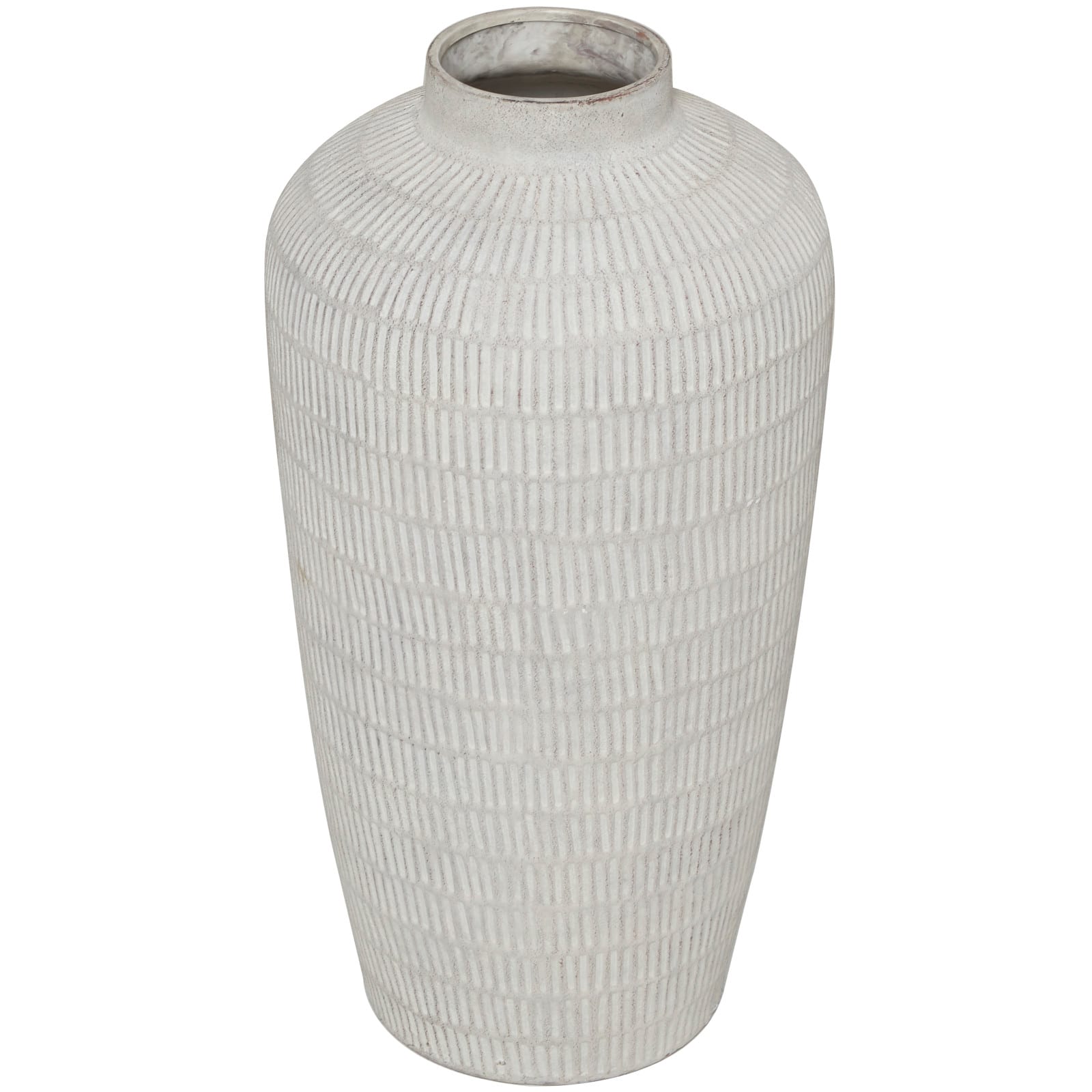 Cream Ceramic Textured Vase with Linear Pattern