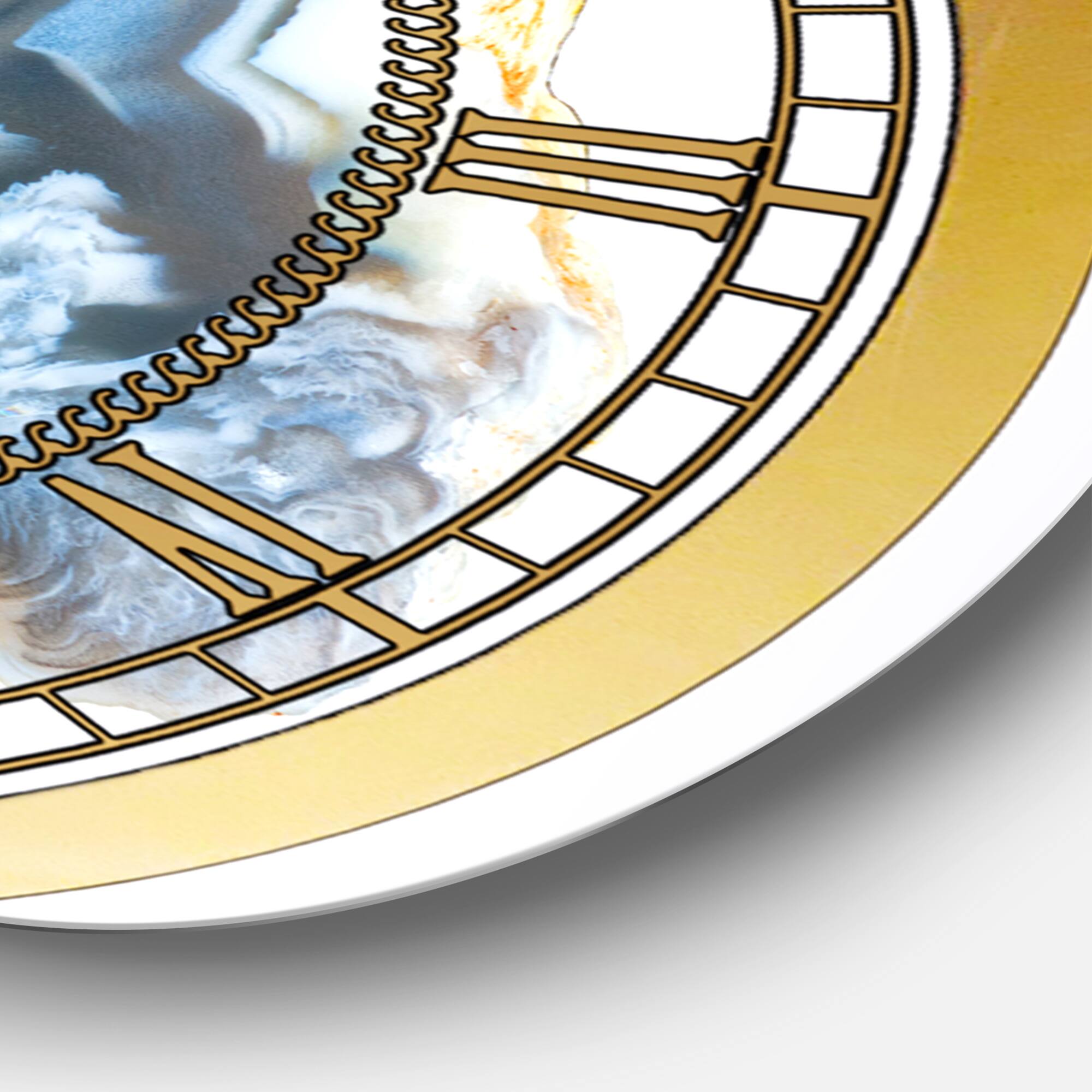 Designart 'Chalcedony Quartz Gold And Blue Ii Modern Wall Clock