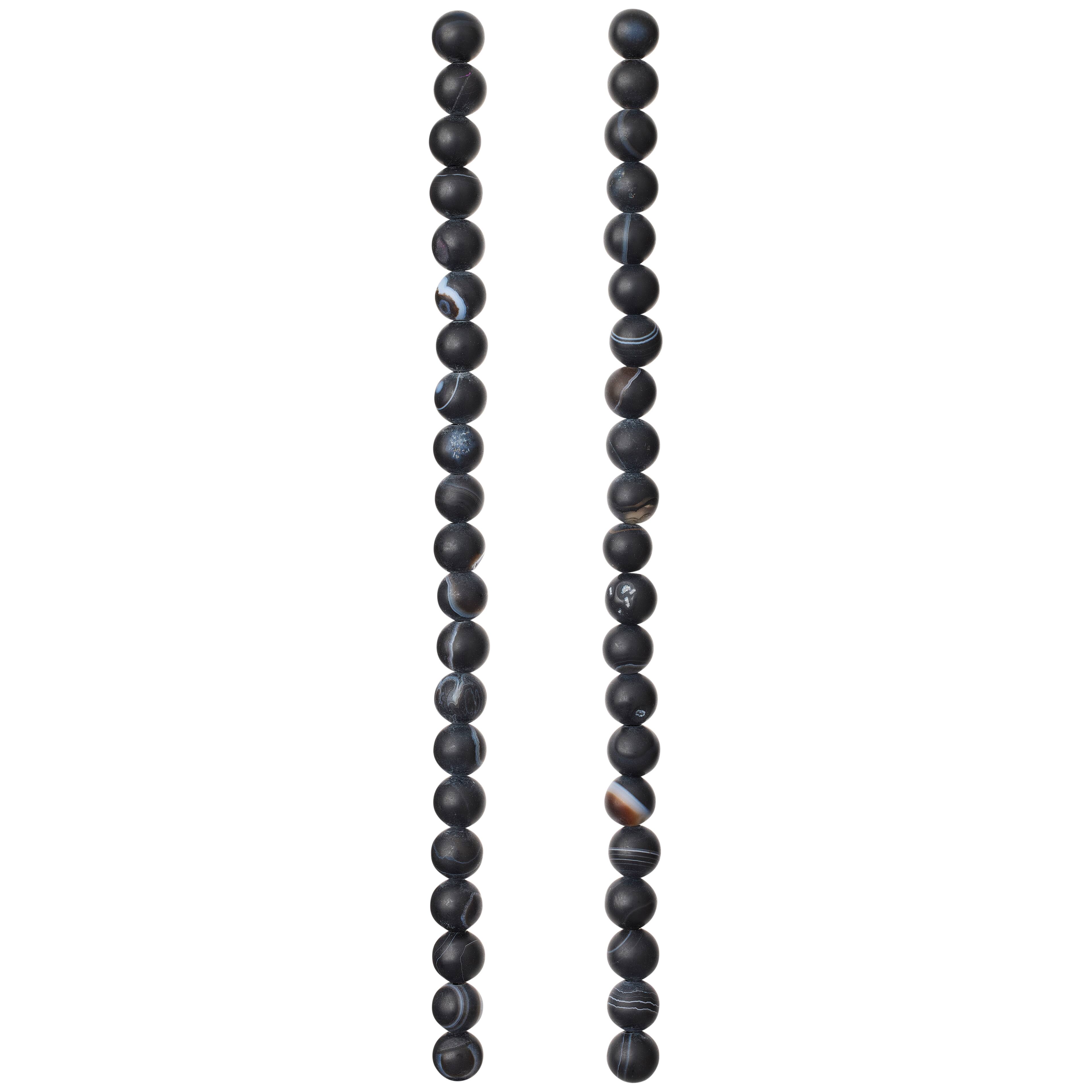 12 Pack: Black Matte Striped Agate Round Beads, 6mm by Bead Landing™