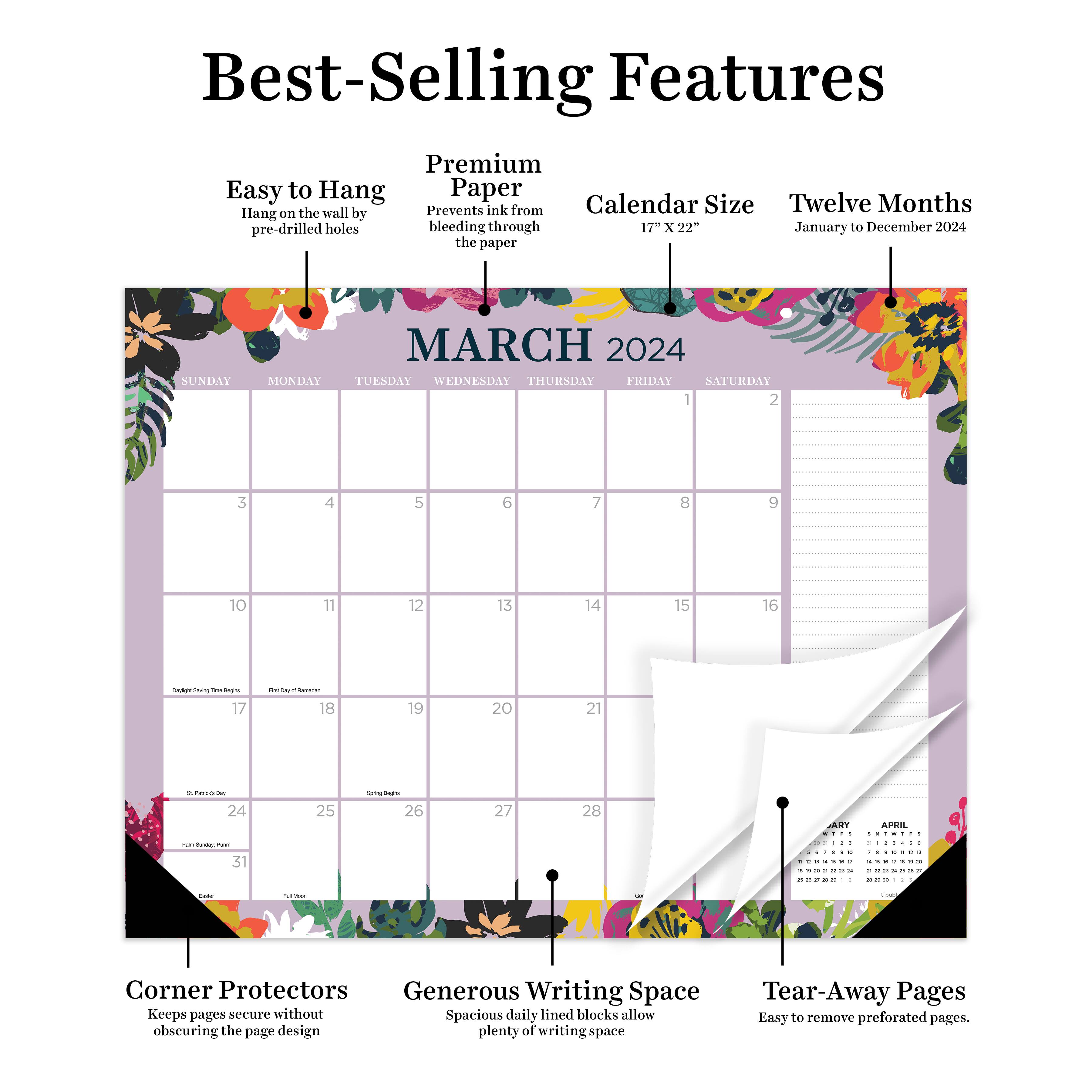 TF Publishing 2024 Floral Medium Desk Pad Monthly Blotter Calendar