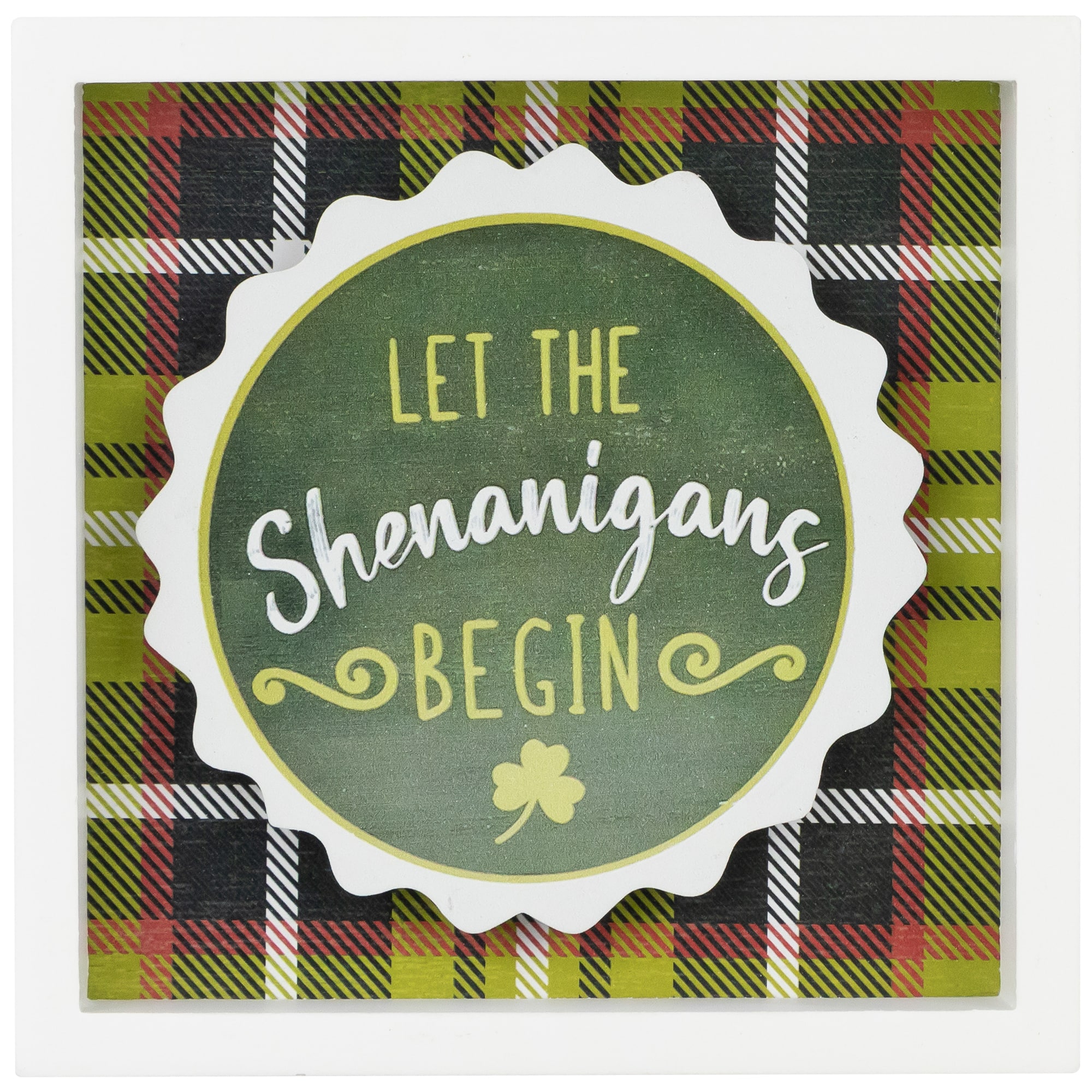 6" Green Plaid Let the Shenanigans Begin St. Patrick's Day Framed Wall Sign