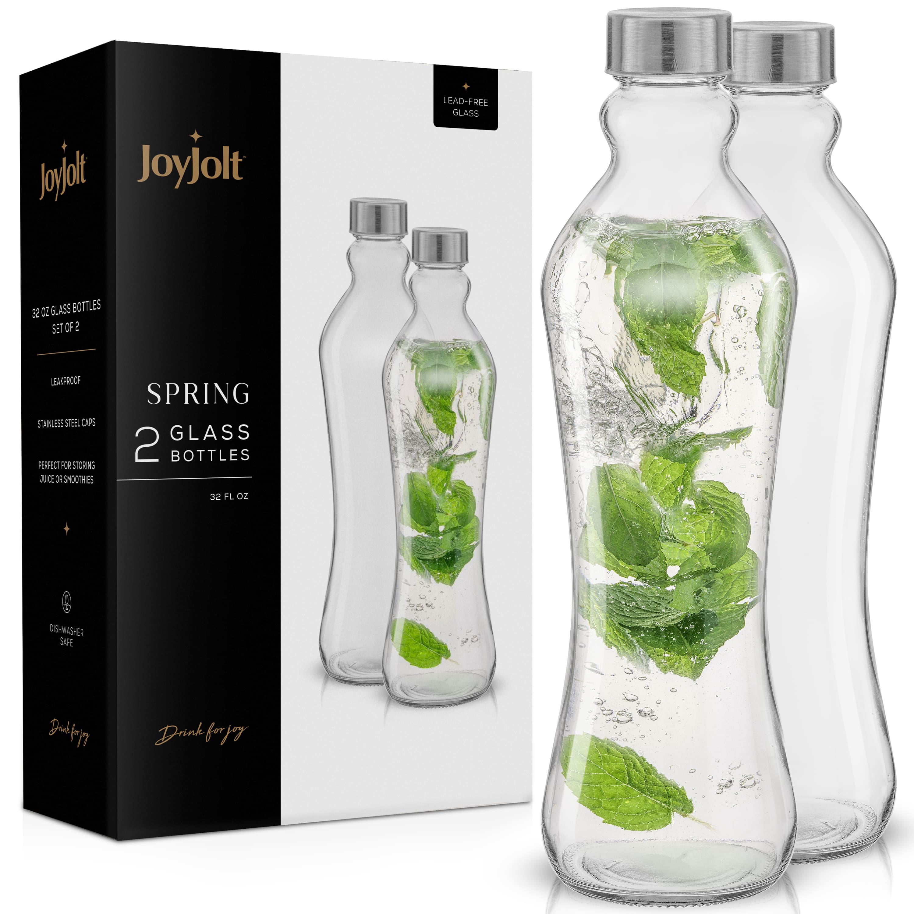 JoyJolt&#xAE; 32oz. Glass Water Bottles, 2ct.