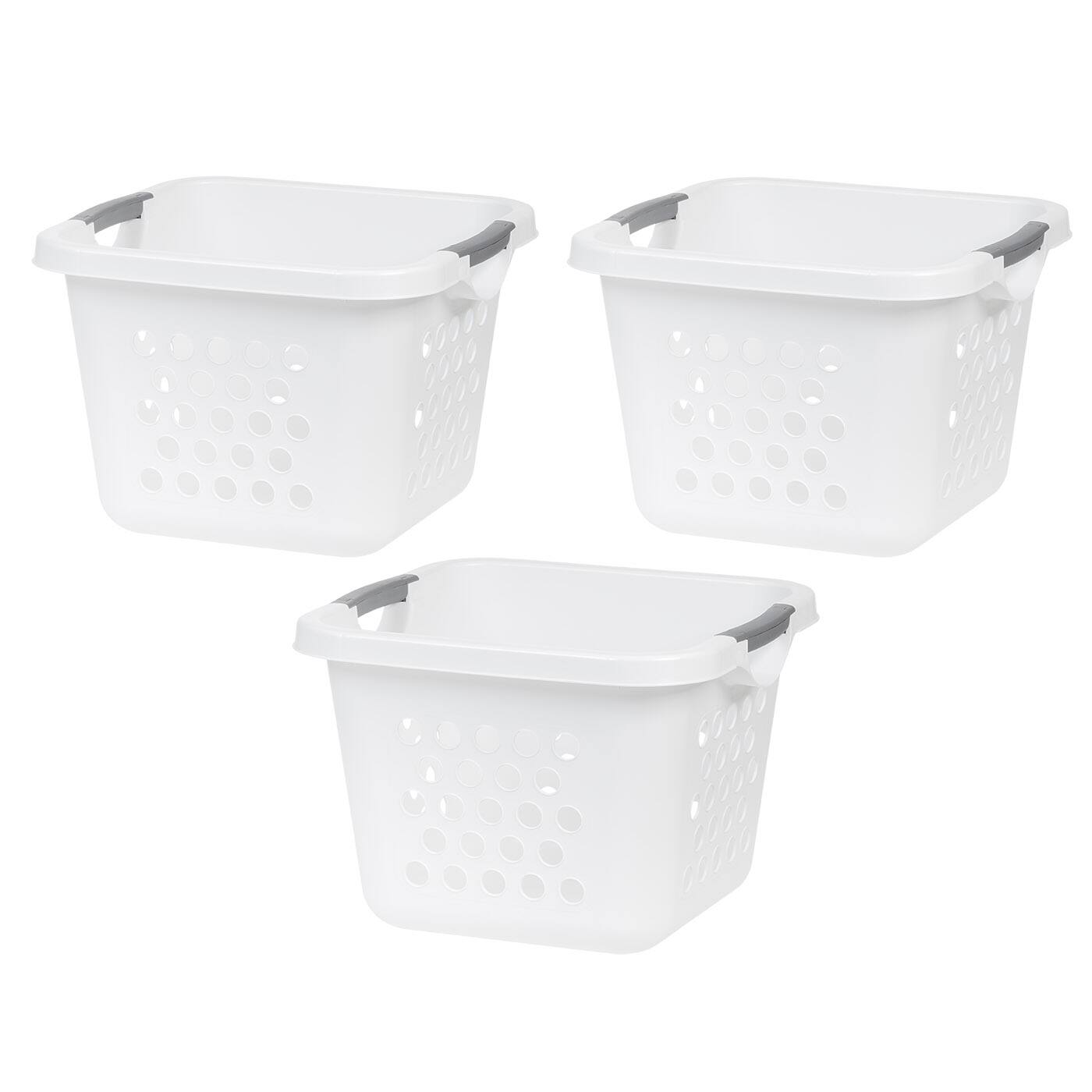 IRIS&#xAE; 32qt. White Laundry Hampers with Gray Easy Lift Handles, 3ct.