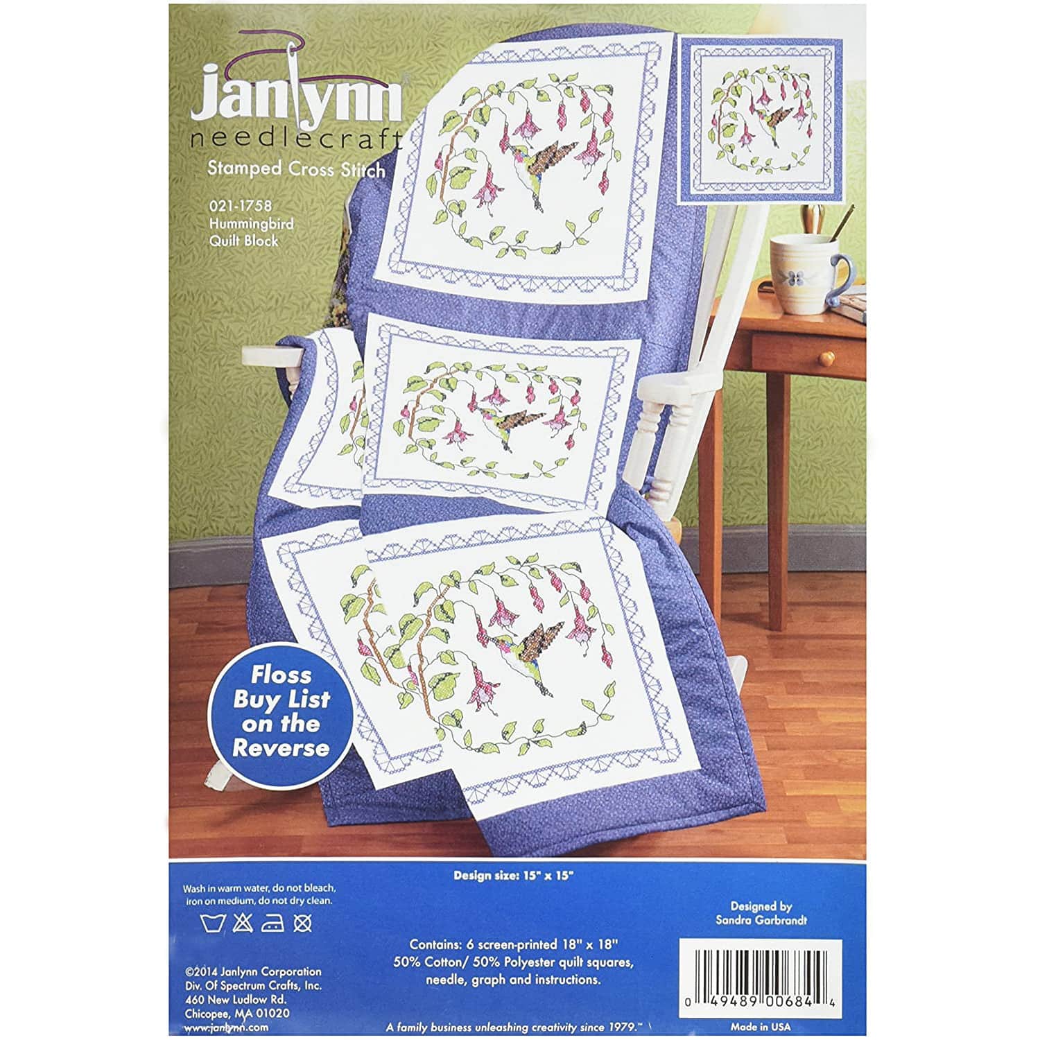 Janlynn&#xAE; Hummingbird Stamped Cross Stitch Quilt Blocks Kit