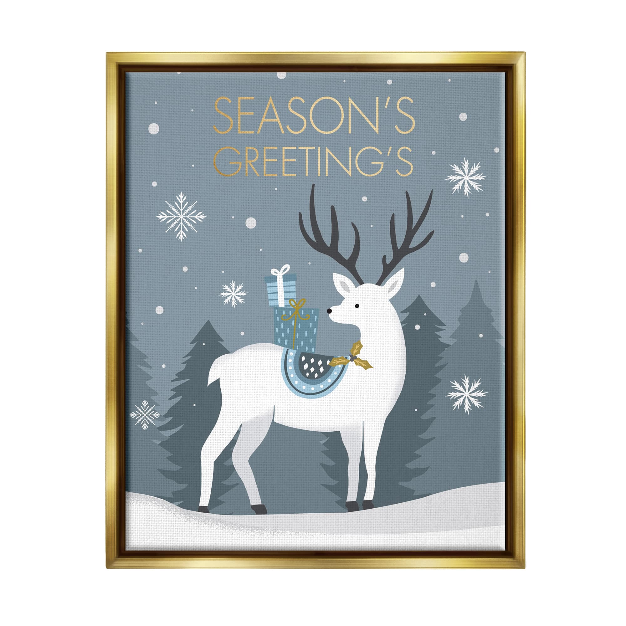 Stupell Industries Season's Greetings Holiday Reindeer Framed Floater Canvas Wall Art