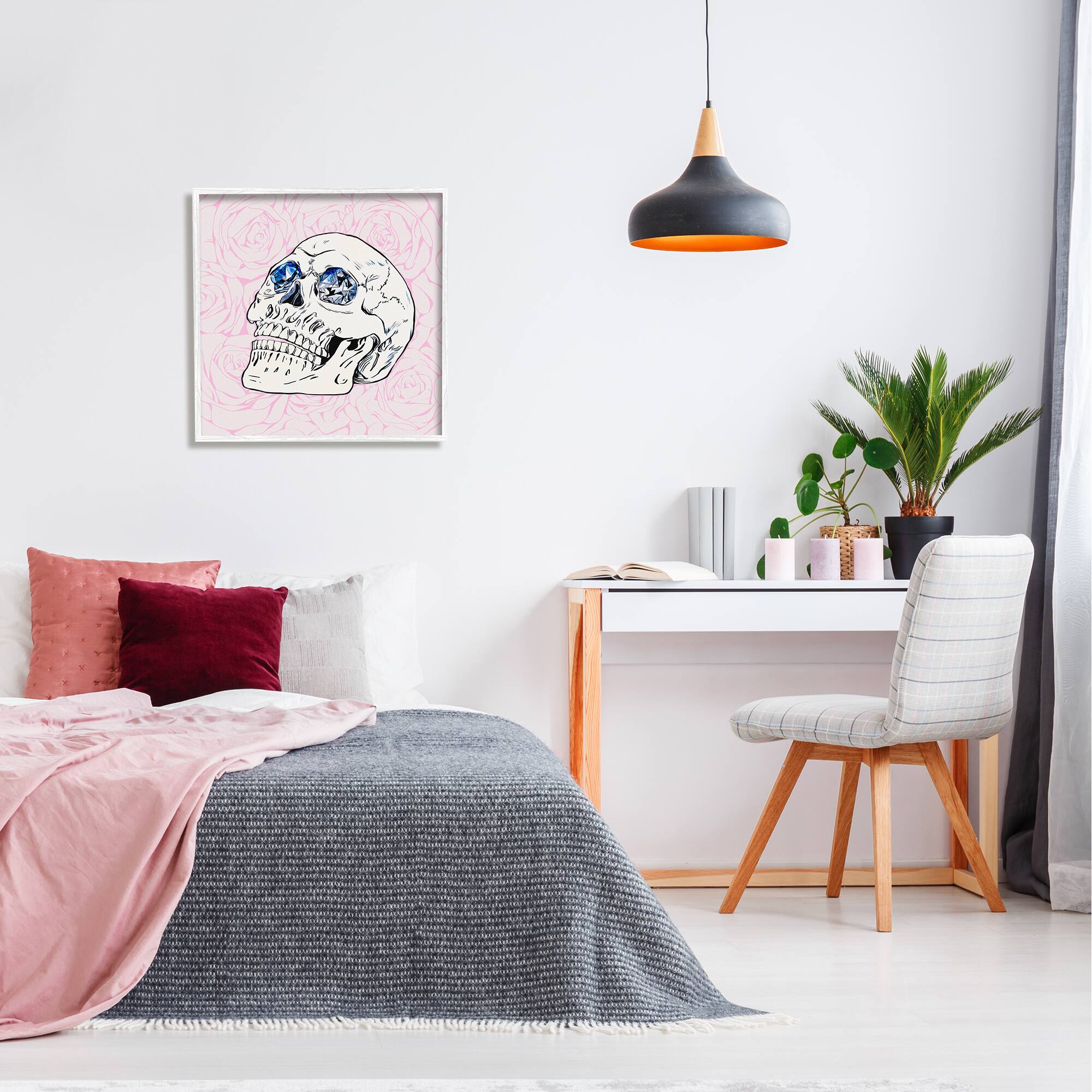 Stupell Industries Pink Roses Crystal Eyes Skull Framed Giclee Art