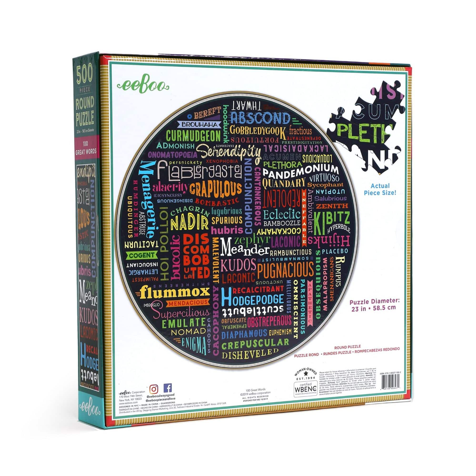 eeBoo Piece &#x26; Love &#x22;100 Great Words&#x22; 500 Piece Round Jigsaw Puzzle