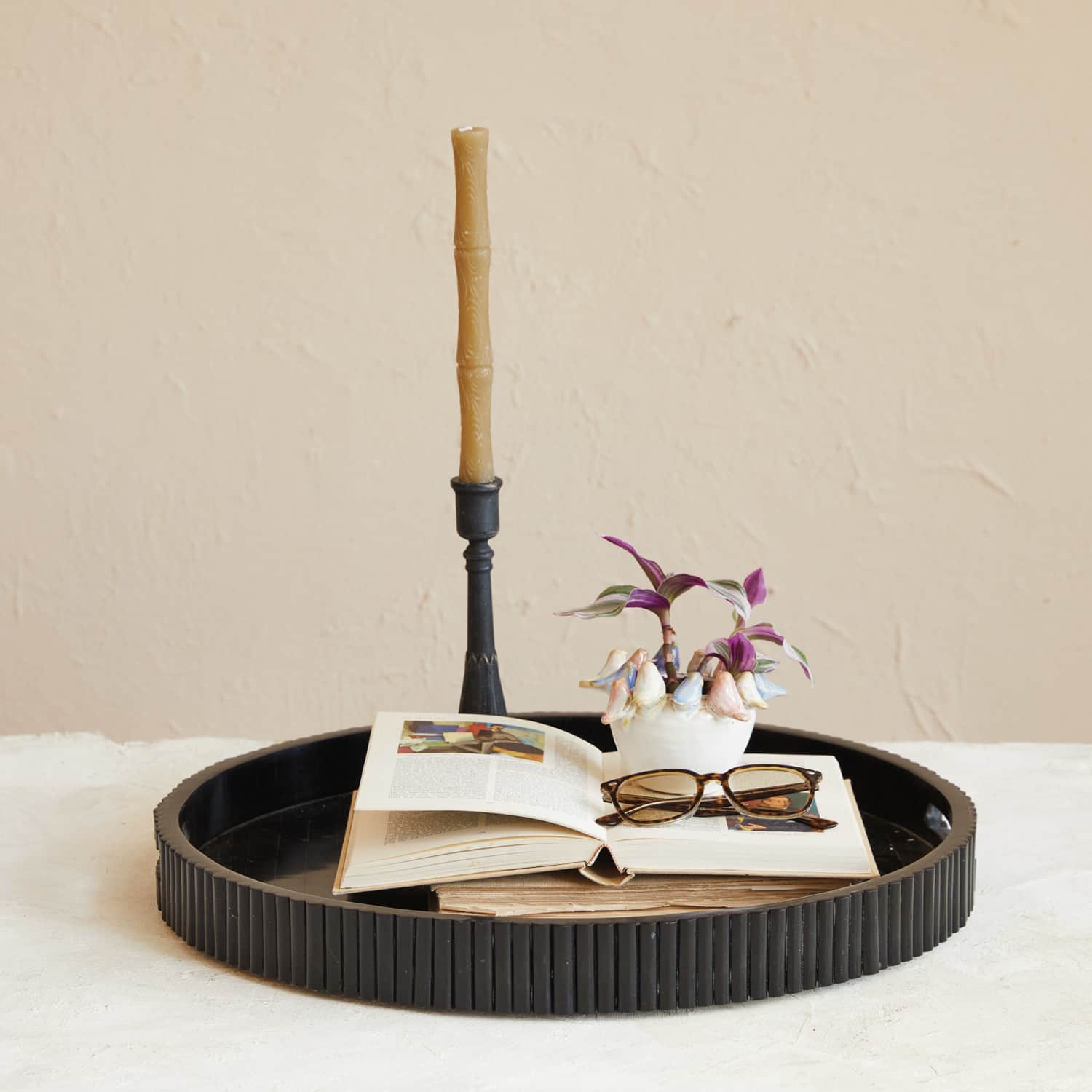 Hello Honey® 20" Black Pleated Tray with Handles