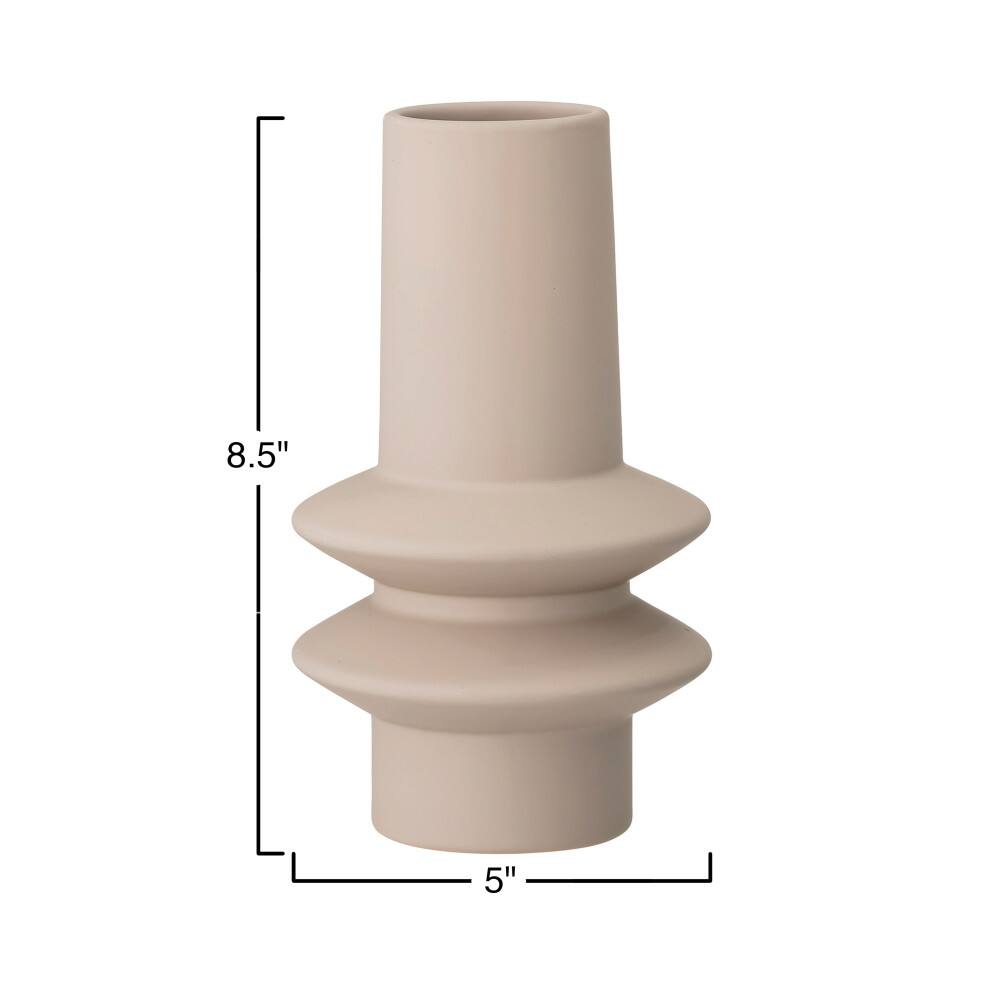 Hello Honey&#xAE; 9&#x22; Taupe Modern Sculptural Stoneware Vase with Latex Glaze
