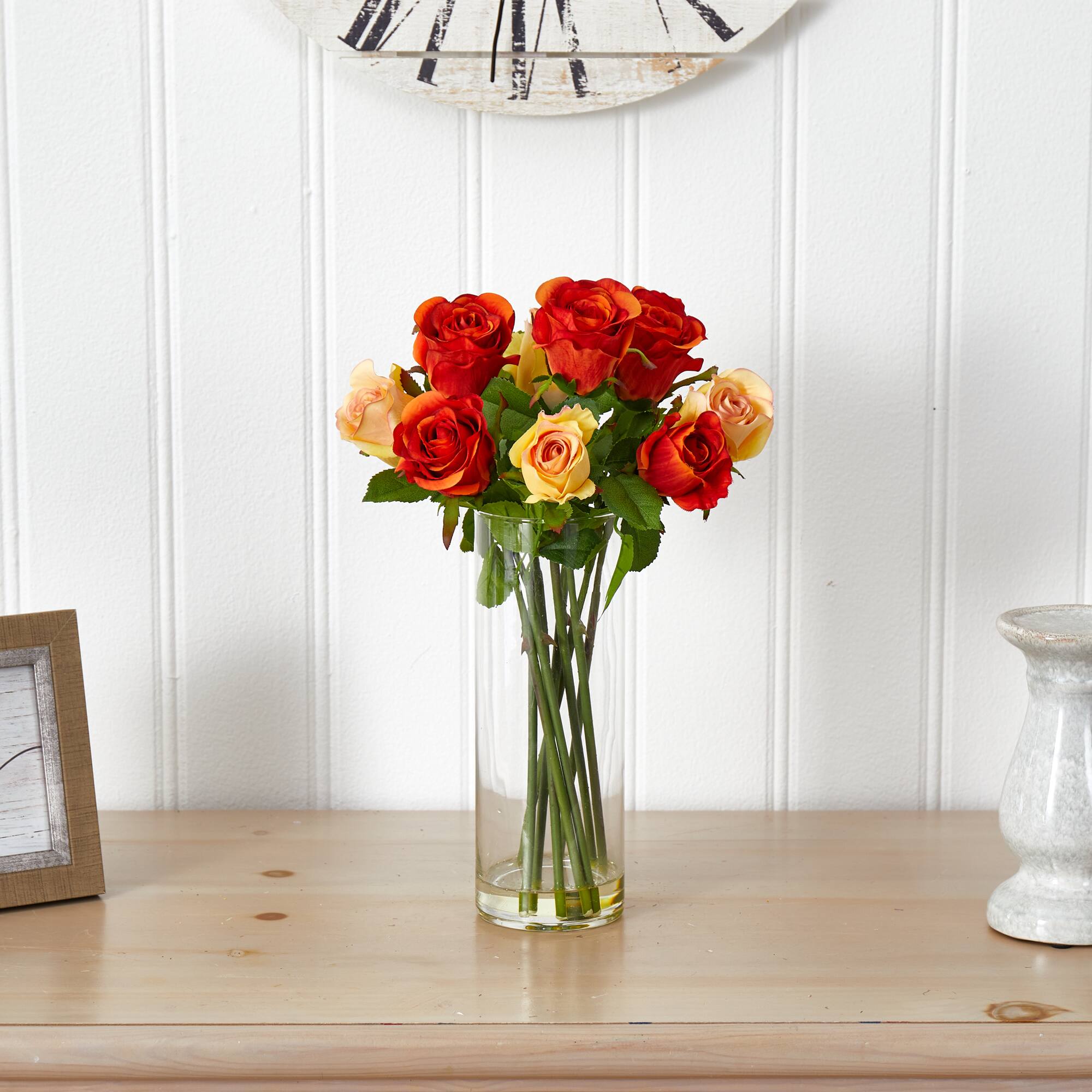 16&#x22; Long-Stemmed Roses Arrangement with Glass Vase