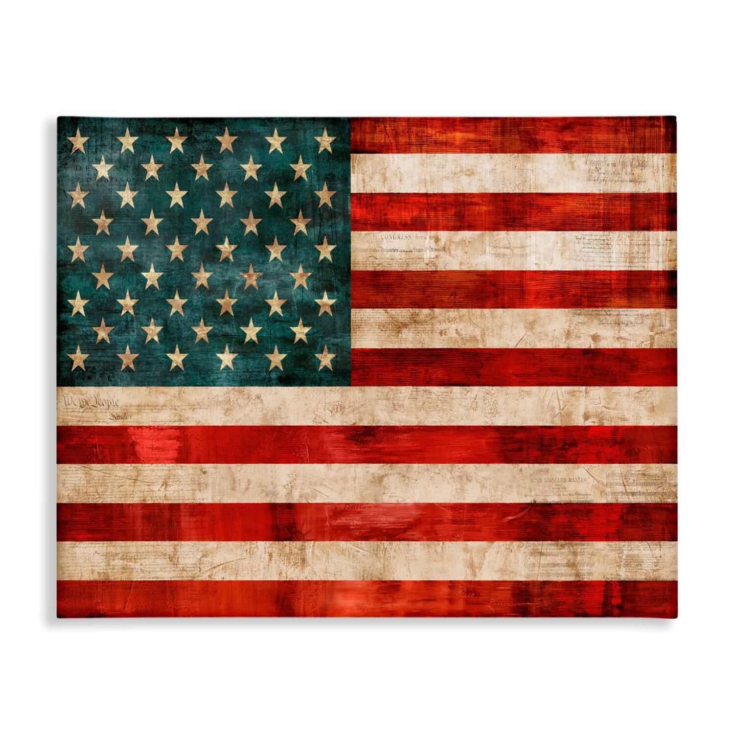 Stupell Industries US American Flag Rustic Pattern Canvas Wall Art
