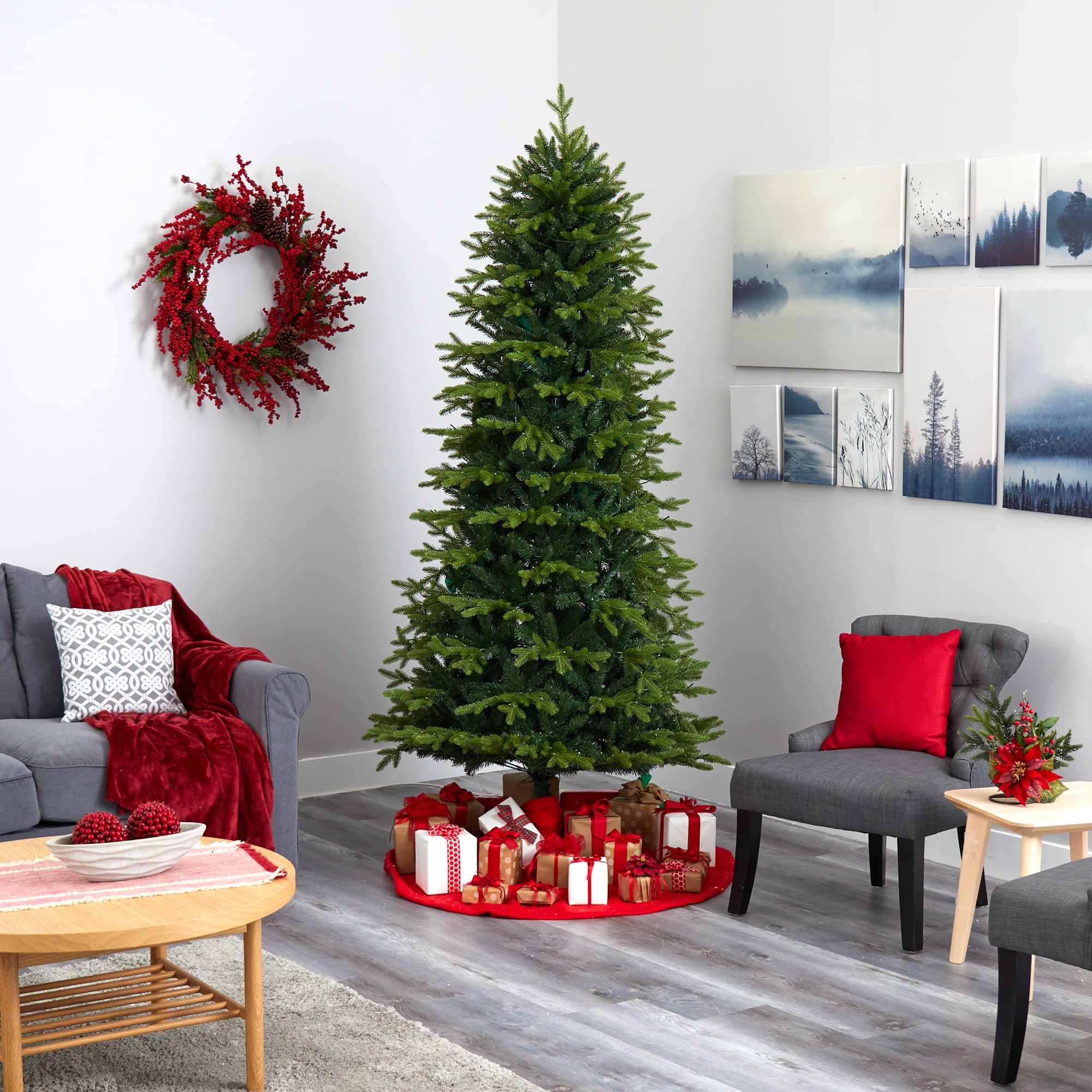 8ft. Pre-Lit Belgium Fir Artificial Christmas Tree, Clear LED Lights