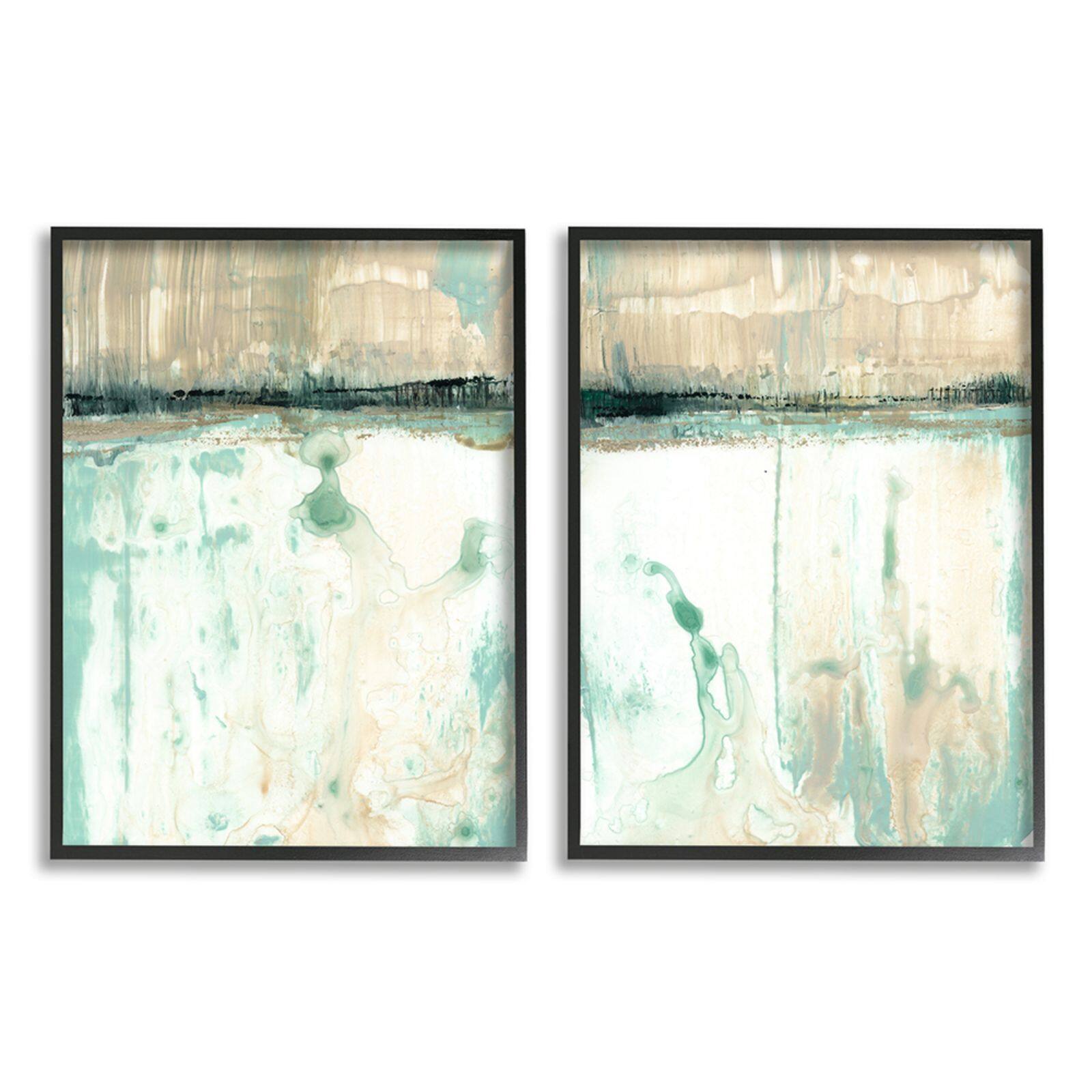 Stupell Industries Abstract Lake Landscape Organic Blue & Green Design Wall Art in Black Frame Set