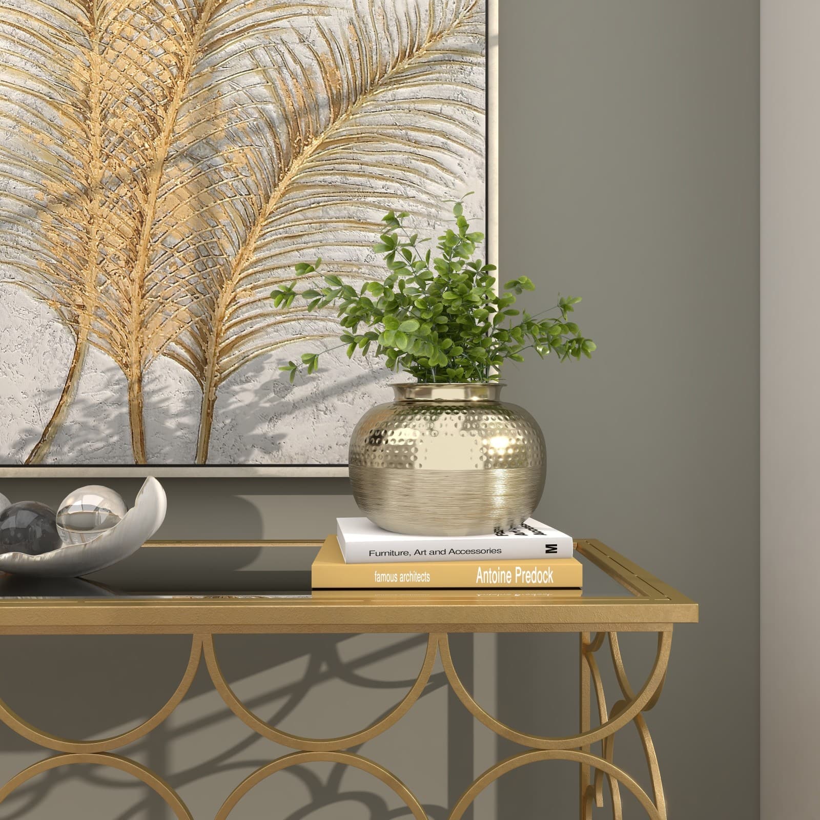 7&#x22; Gold Aluminum Brushed Vase with Hammered Top