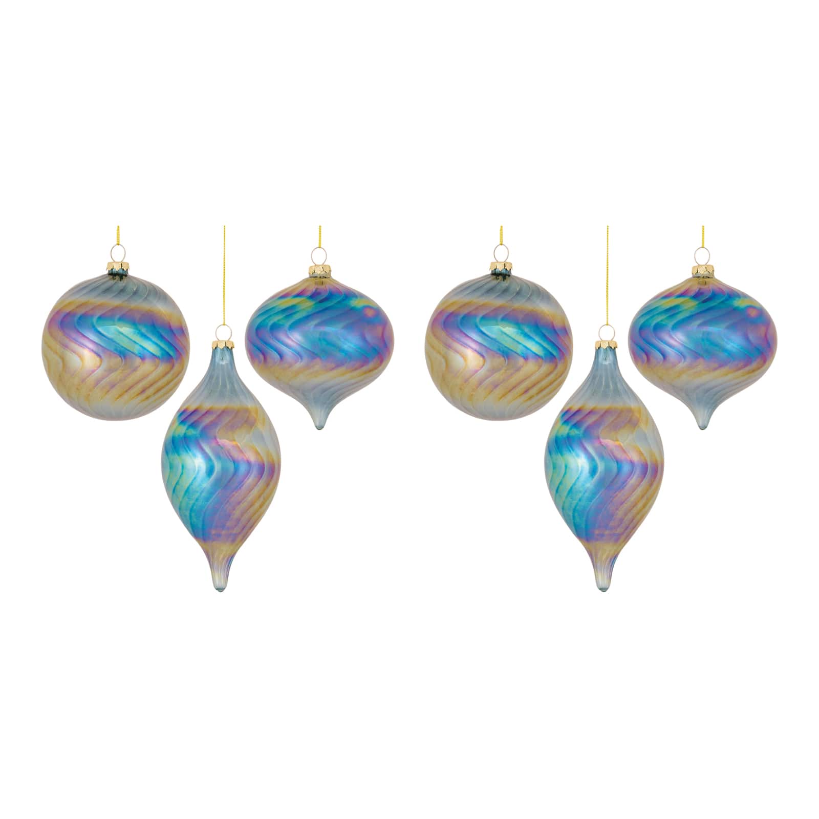 6ct. Iridescent Glass Swirl Ornaments