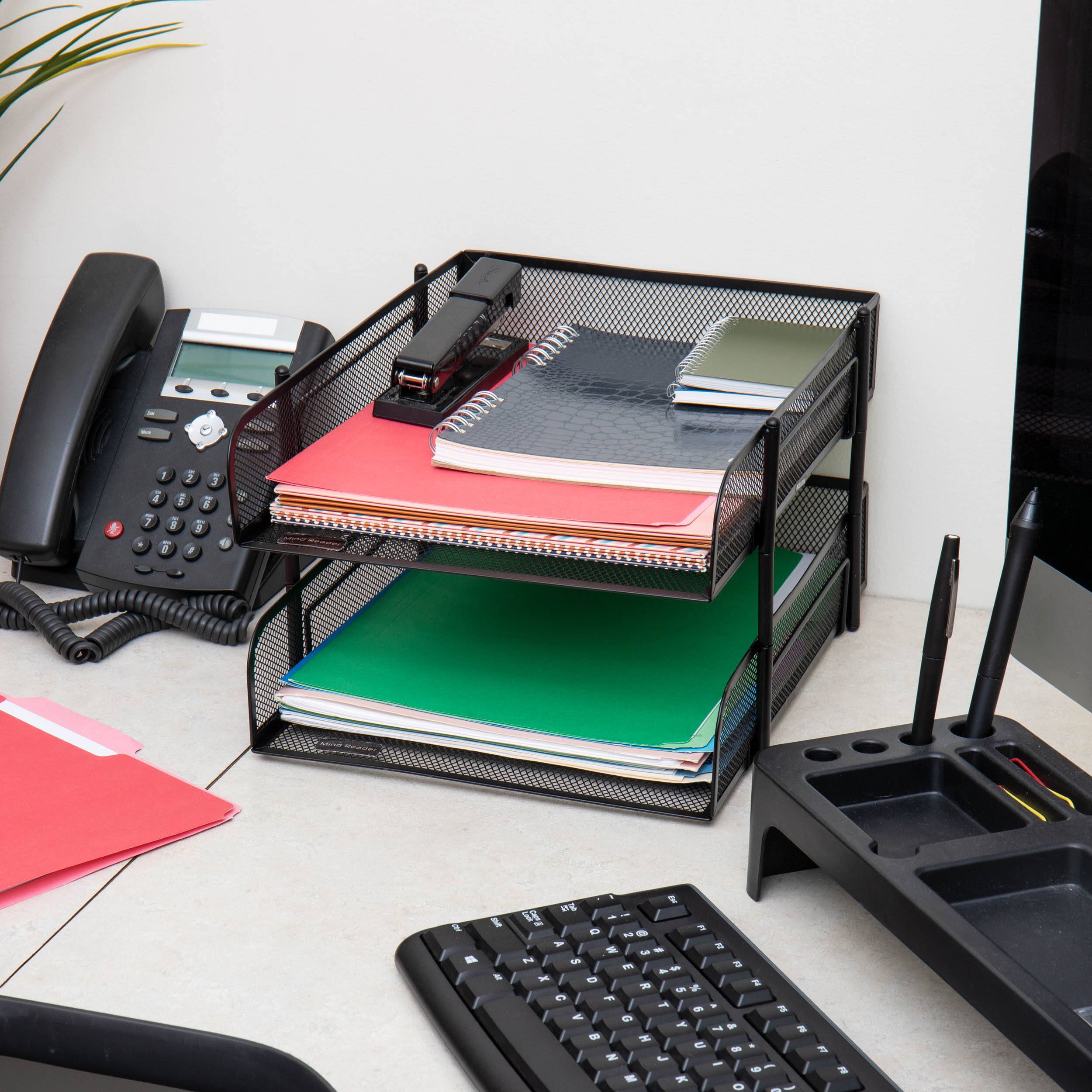 Mind Reader Black 2 Piece Stackable Metal Mesh Letter Tray