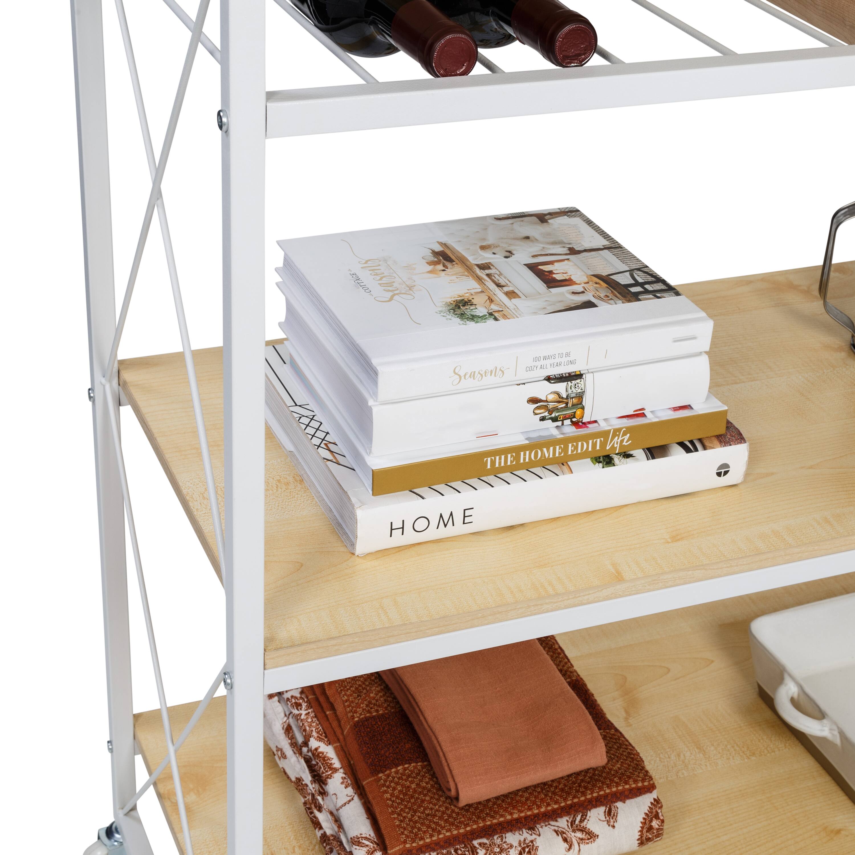 Honey Can Do White &#x26; Oak Rolling Kitchen Island