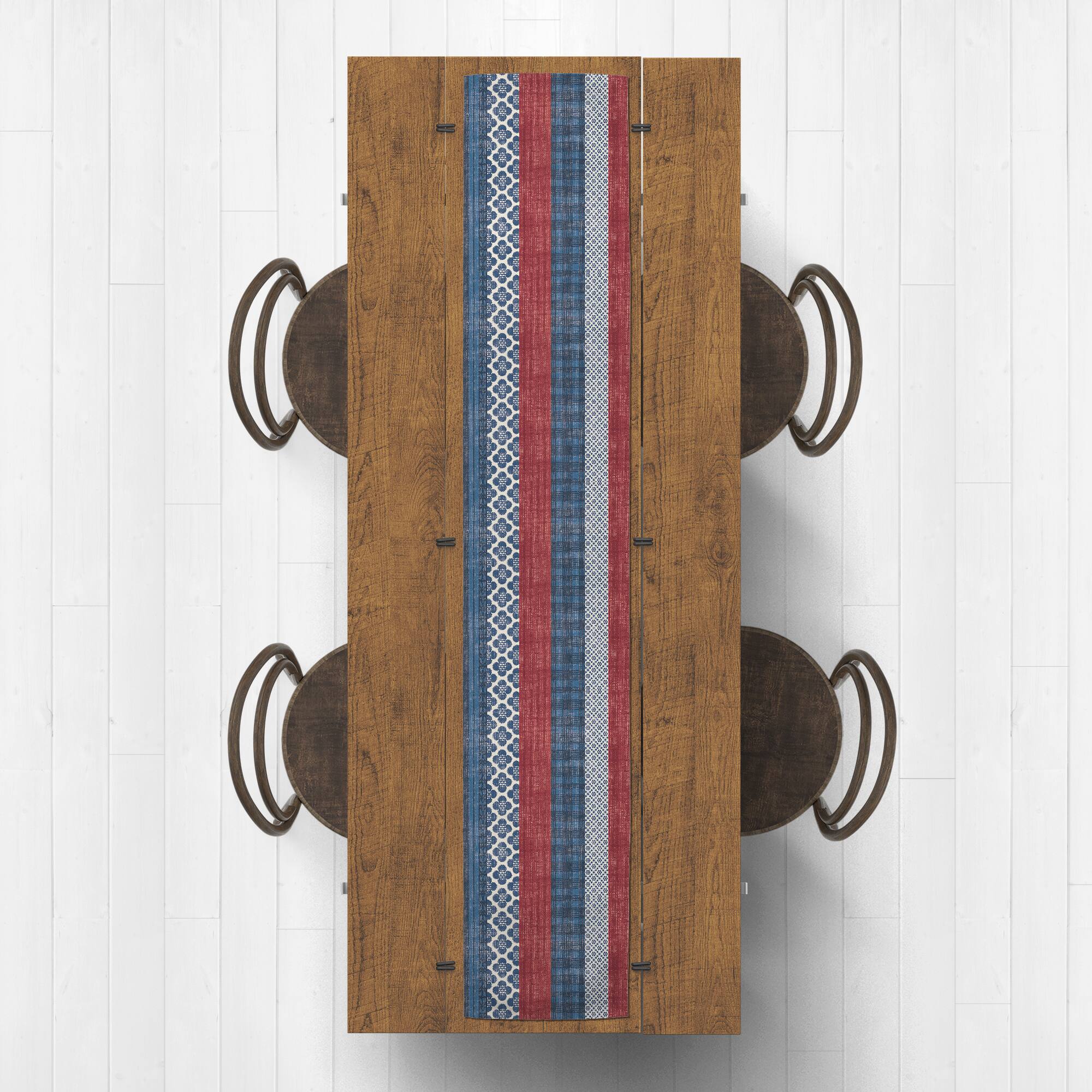 Patriotic Patchwork Stripes Outdoor Table Runner