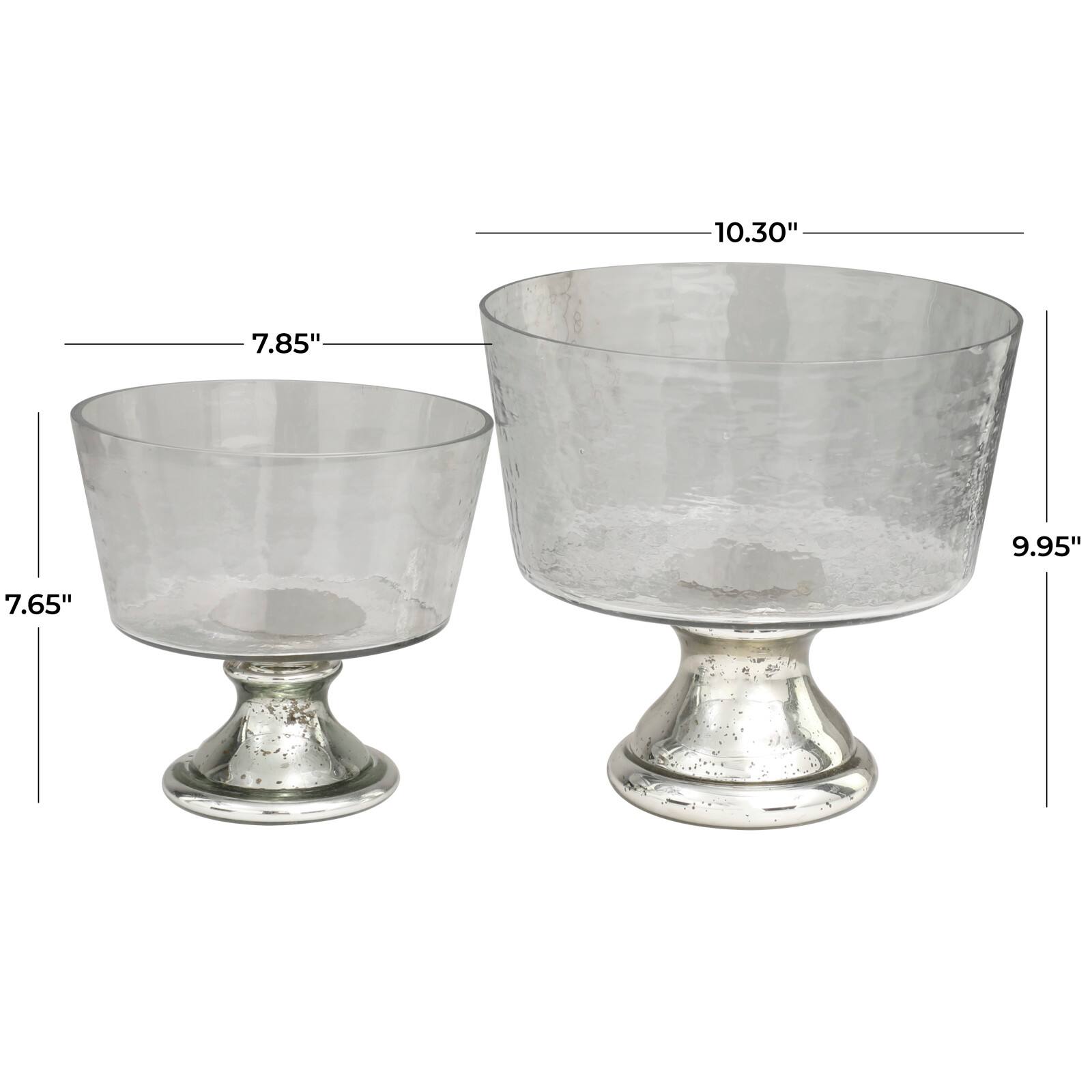 Smokey Silver Glass with Mercury Glass Pedestal Decorative Bowl Set