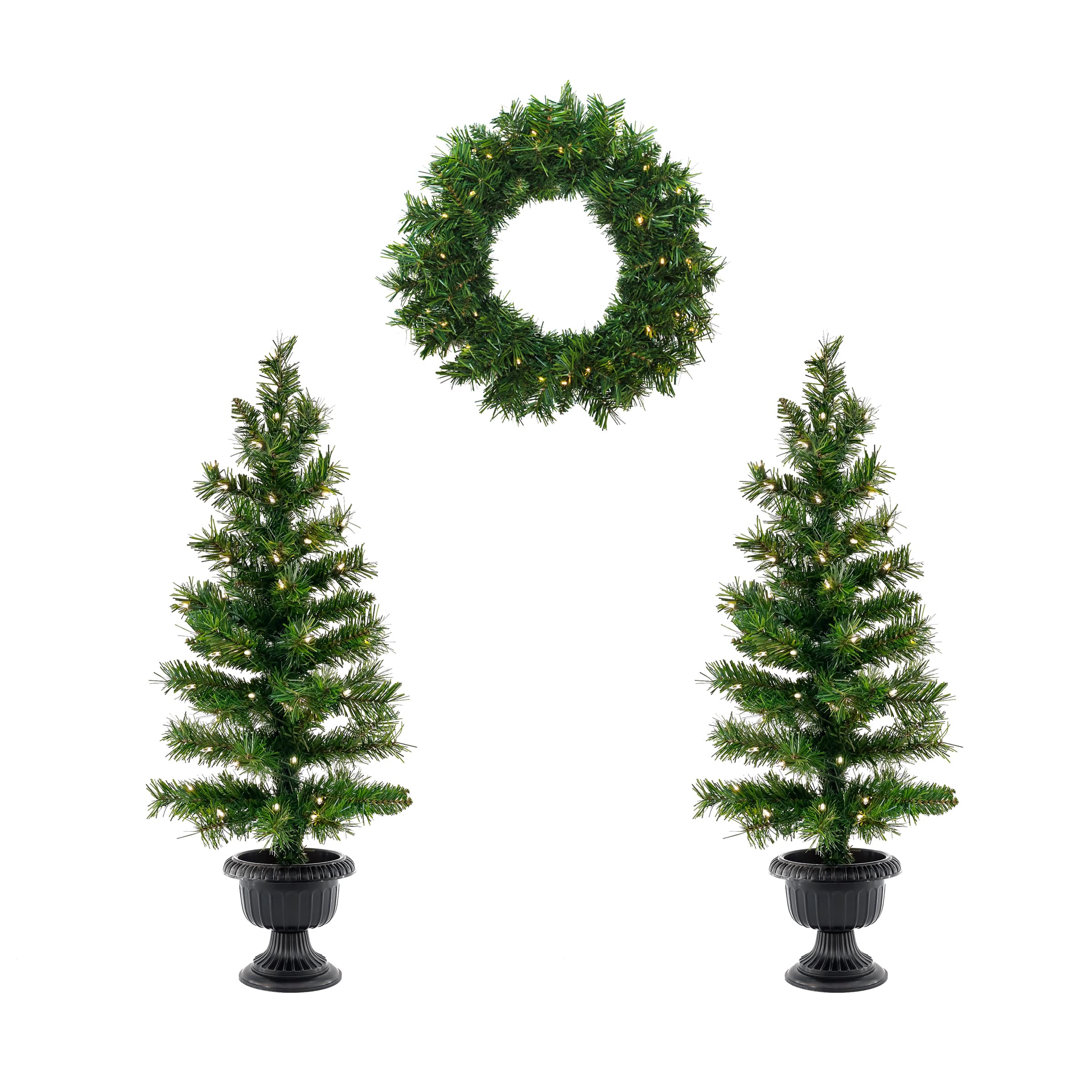 3ft. Pre-Lit Artificial Christmas Trees & Wreath Set