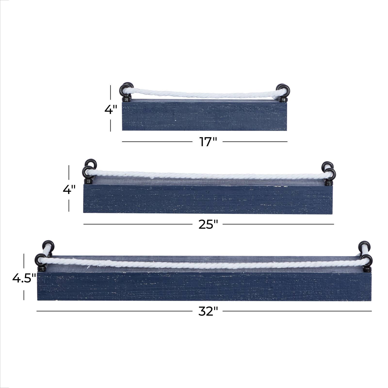Set of 3 Blue Wood Contemporary Wall Shelves 32", 25", 17"